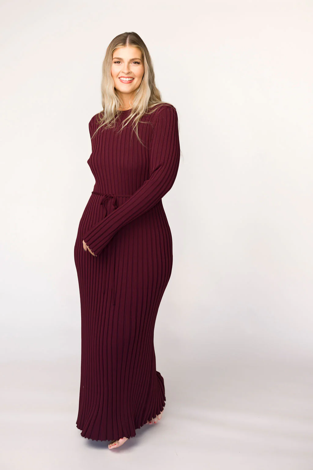 Colette Premium Long Sleeved Ribbed Knit Maxi Dress in Burgundy - Bump Friendly *Final Sale* - Image 20
