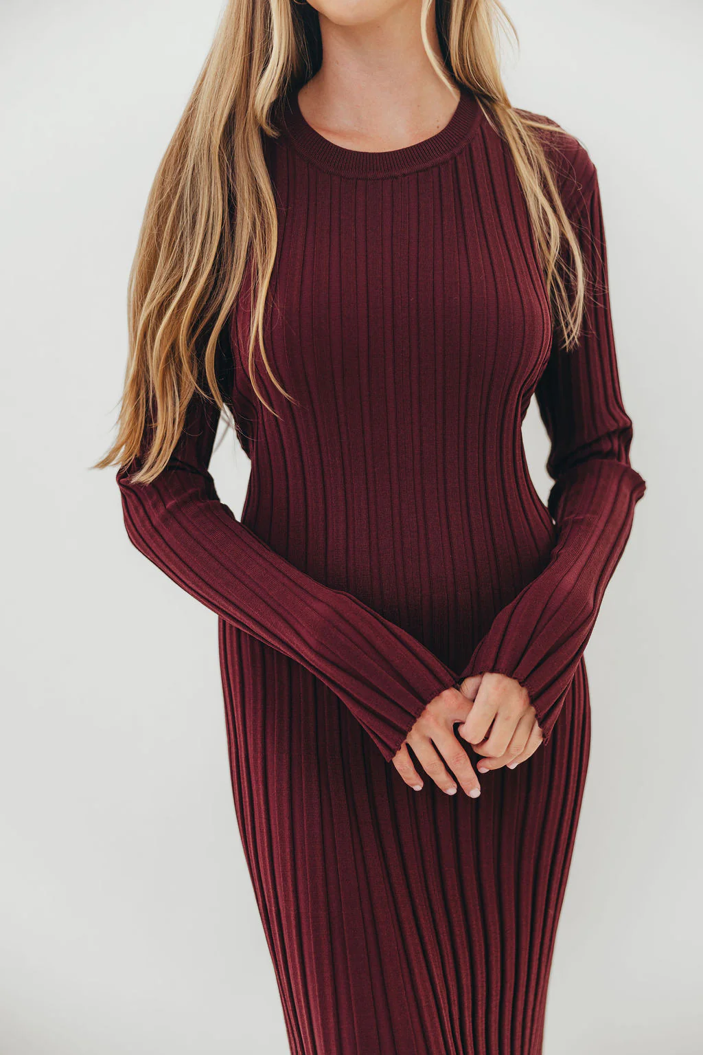 Colette Premium Long Sleeved Ribbed Knit Maxi Dress in Burgundy - Bump Friendly *Final Sale* - Image 3