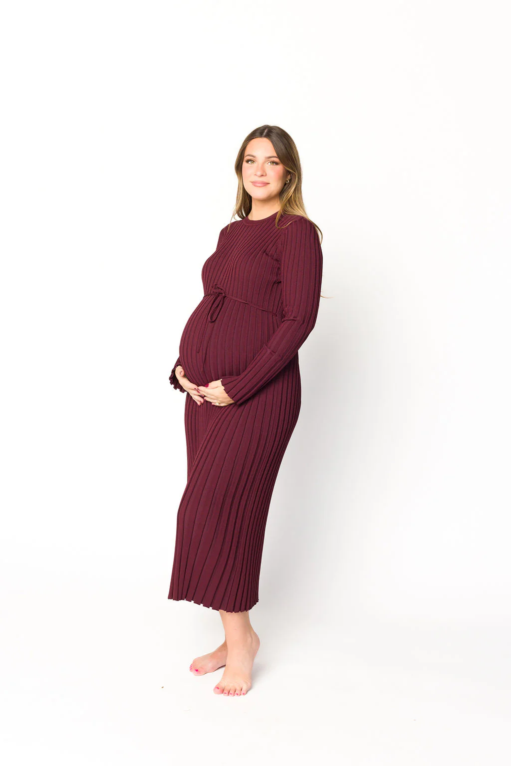 Colette Premium Long Sleeved Ribbed Knit Maxi Dress in Burgundy - Bump Friendly *Final Sale* - Image 4