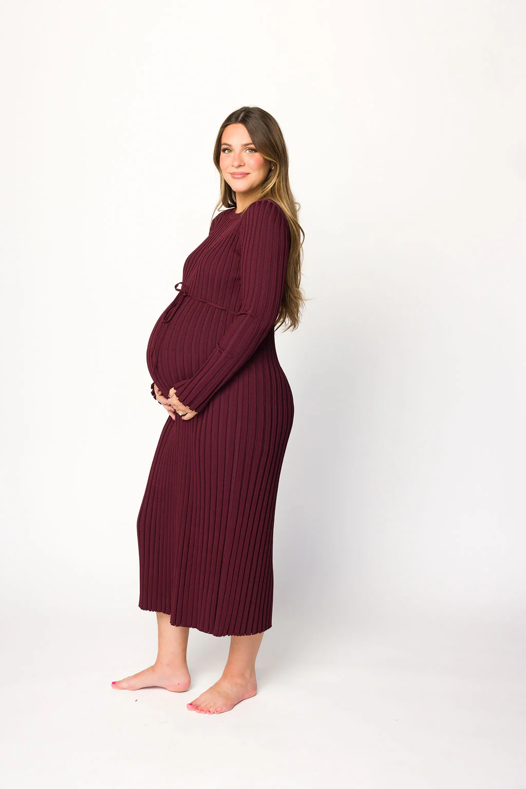 Colette Premium Long Sleeved Ribbed Knit Maxi Dress in Burgundy - Bump Friendly *Final Sale* - Image 5