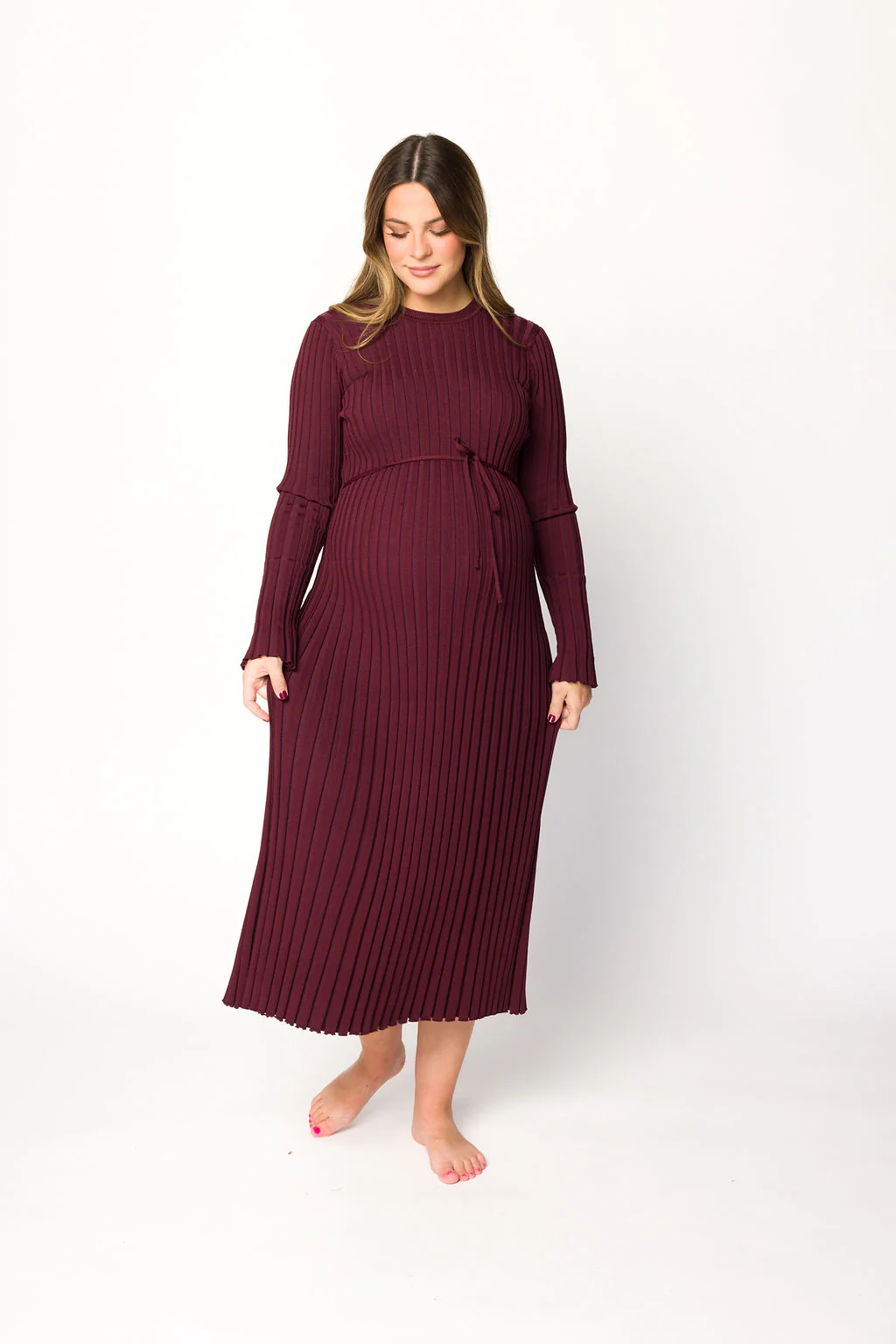 Colette Premium Long Sleeved Ribbed Knit Maxi Dress in Burgundy - Bump Friendly *Final Sale* - Image 6
