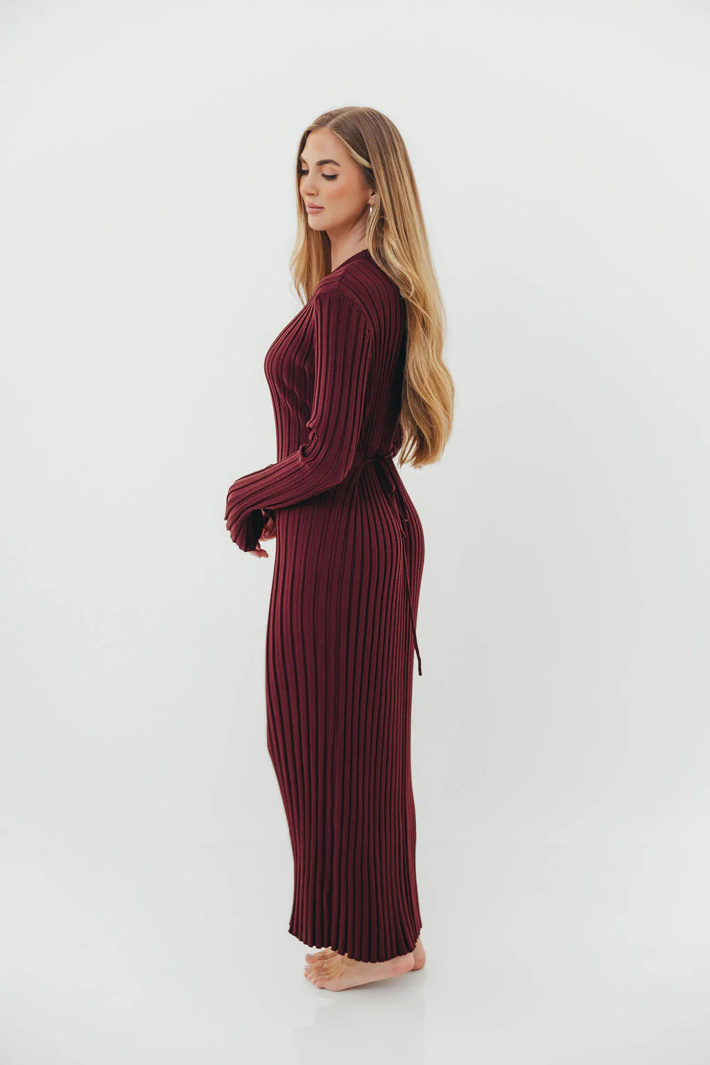 Colette Premium Long Sleeved Ribbed Knit Maxi Dress in Burgundy - Bump Friendly *Final Sale* - Image 7