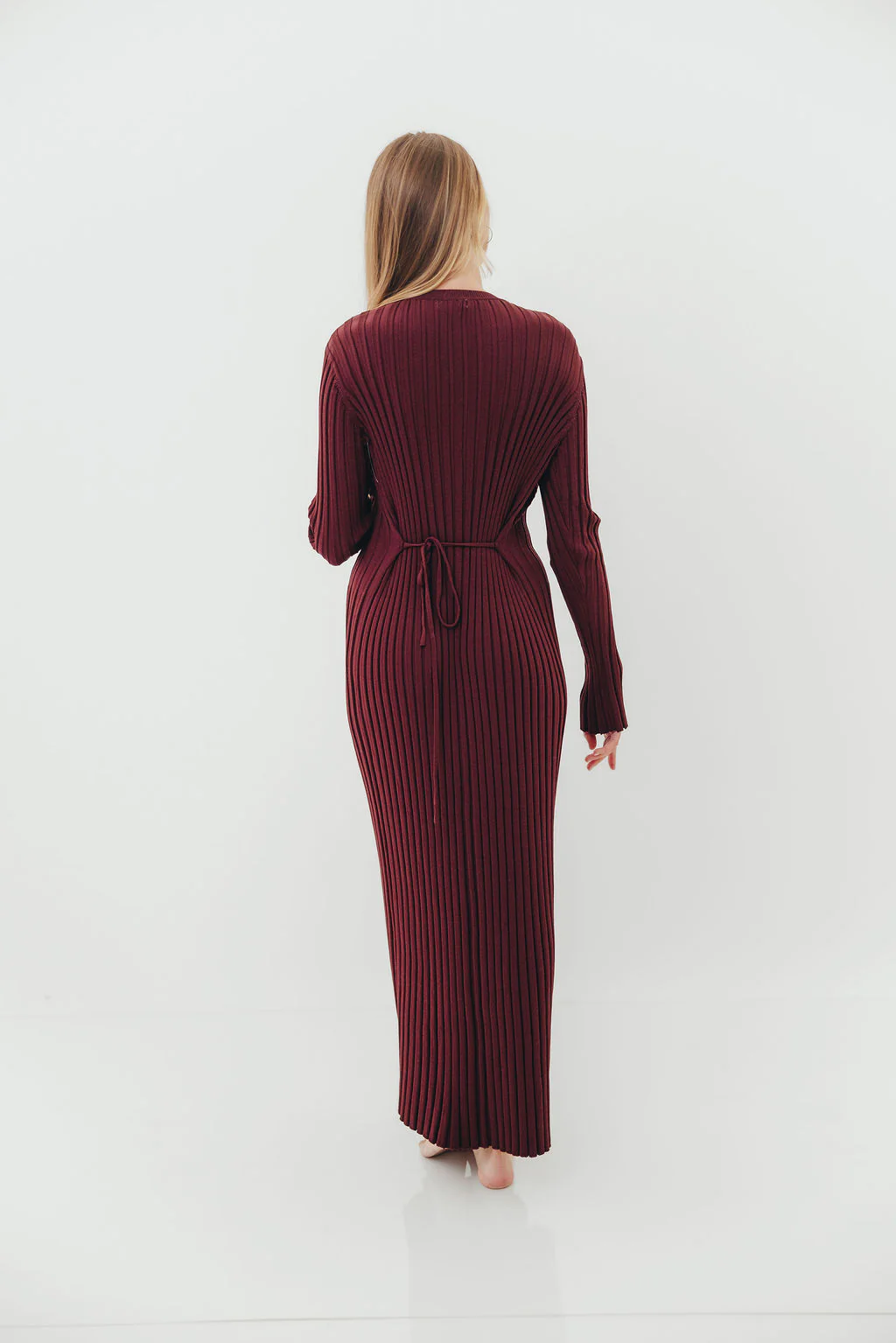 Colette Premium Long Sleeved Ribbed Knit Maxi Dress in Burgundy - Bump Friendly *Final Sale* - Image 8