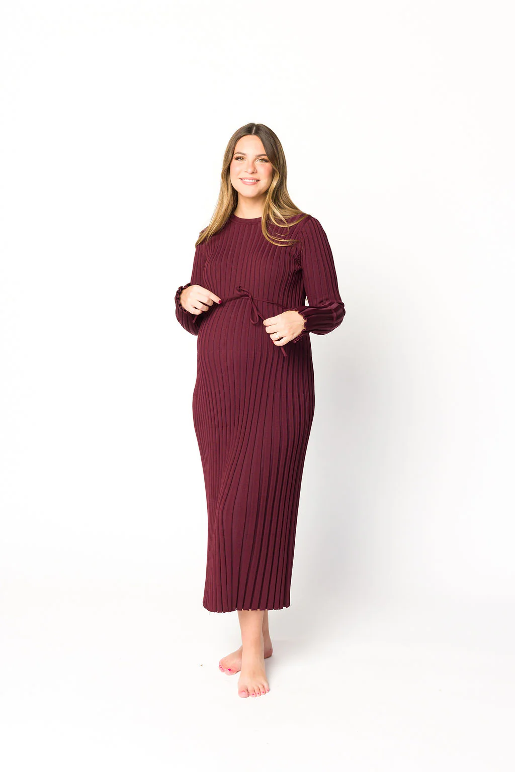 Colette Premium Long Sleeved Ribbed Knit Maxi Dress in Burgundy - Bump Friendly *Final Sale* - Image 9
