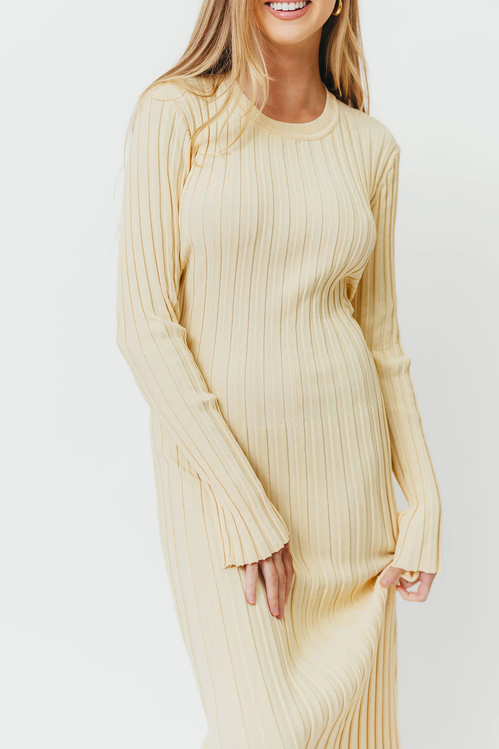 Colette Premium Long Sleeved Ribbed Knit Maxi Dress in Butter Yellow - Bump Friendly *Final-Sale*