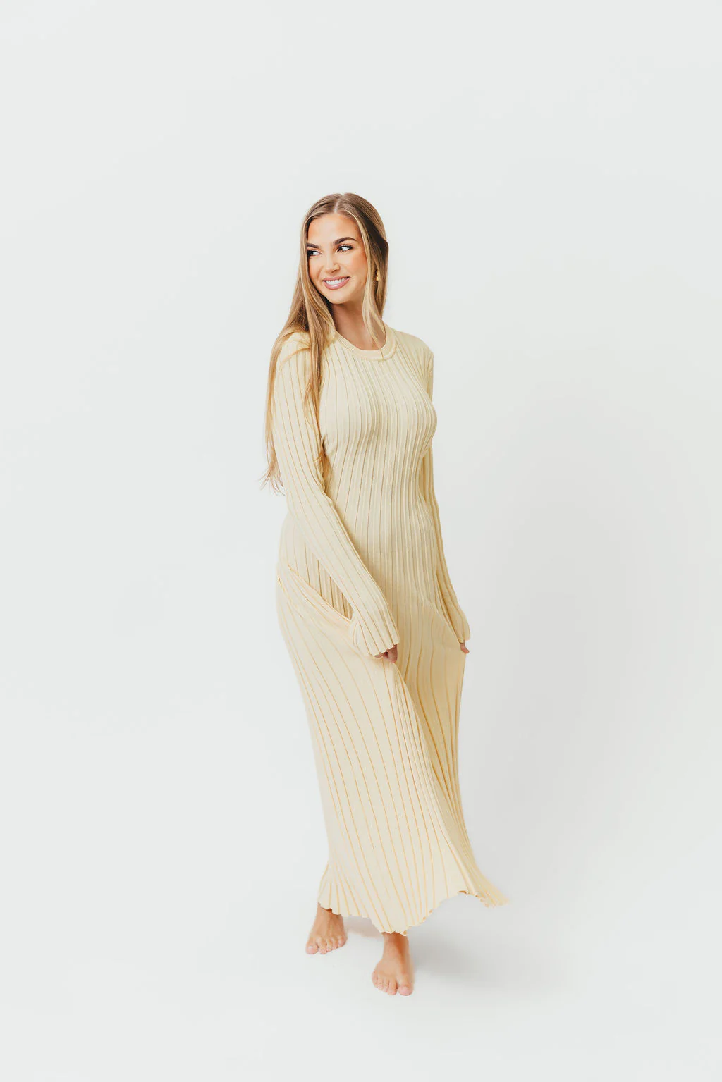 Colette Premium Long Sleeved Ribbed Knit Maxi Dress in Butter Yellow - Bump Friendly *Final-Sale* - Image 4