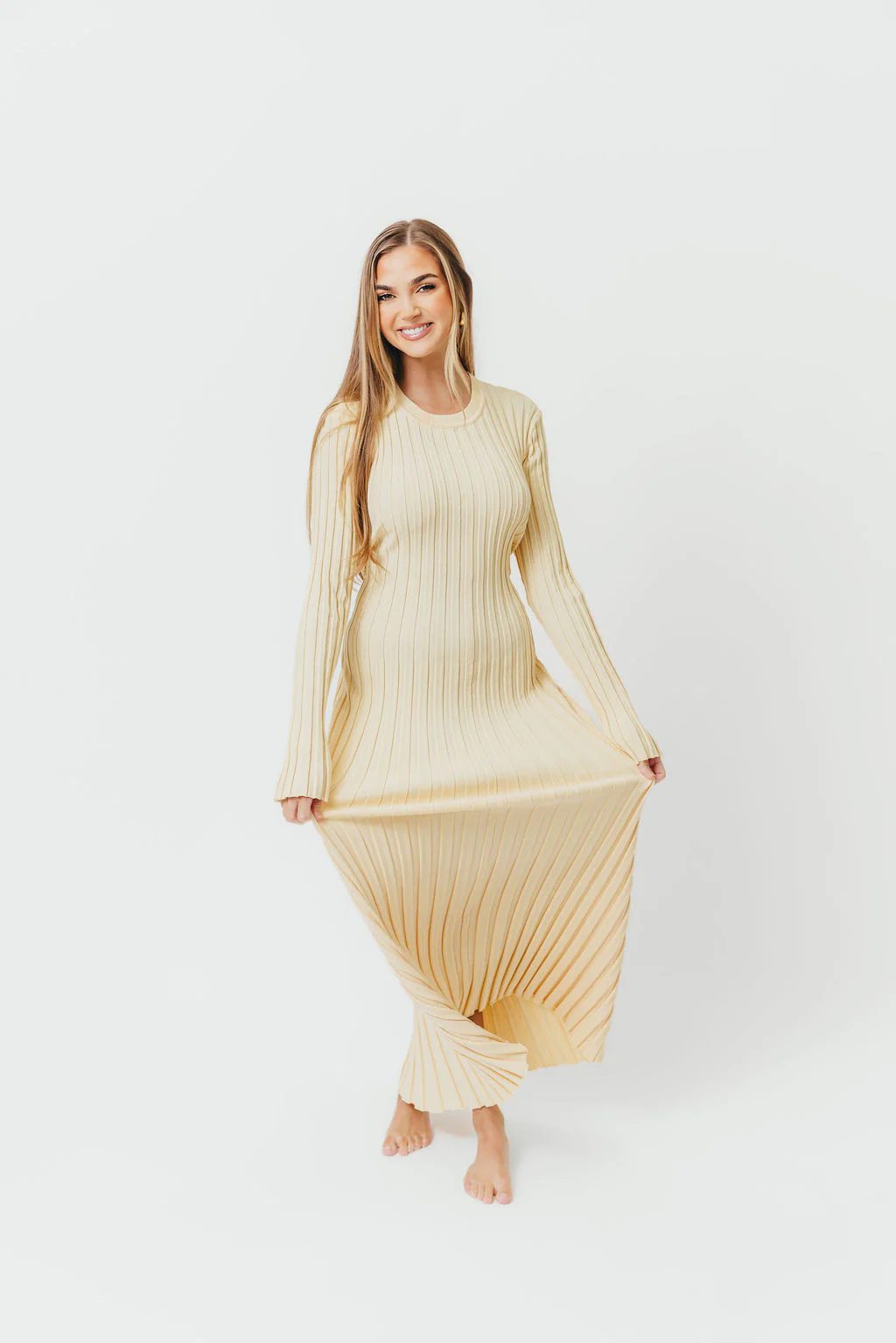 Colette Premium Long Sleeved Ribbed Knit Maxi Dress in Butter Yellow - Bump Friendly *Final-Sale* - Image 5