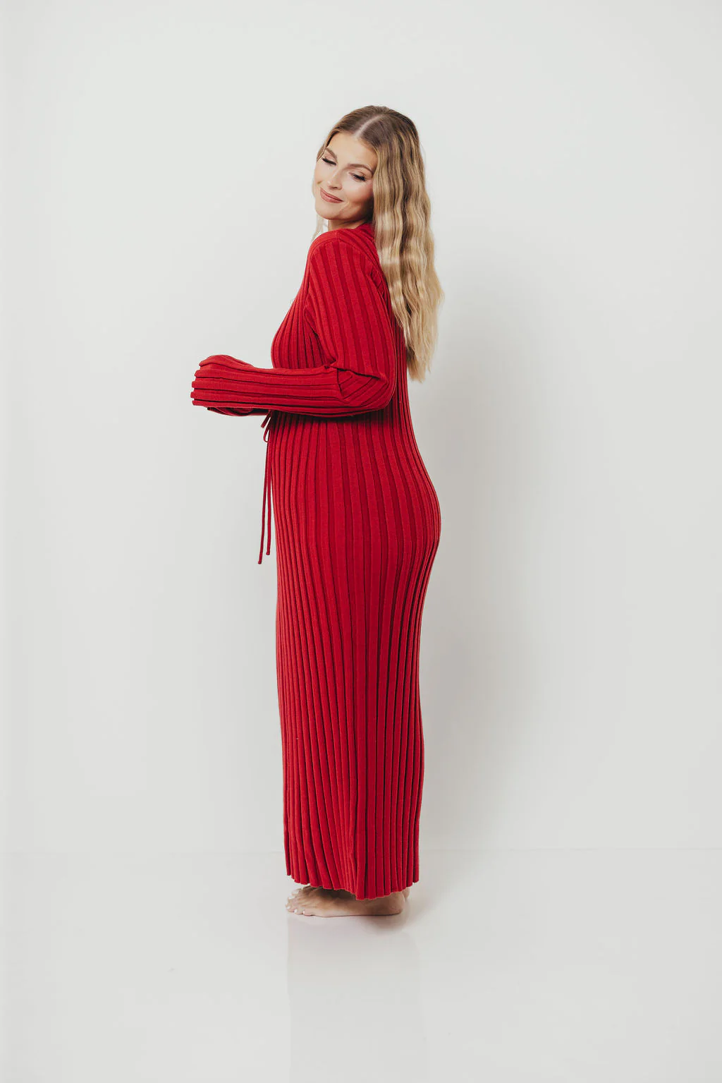 Colette Luxe Premium Long Sleeve Knit Maxi Dress in Muted Red - Bump Friendly *Final Sale* - Image 10