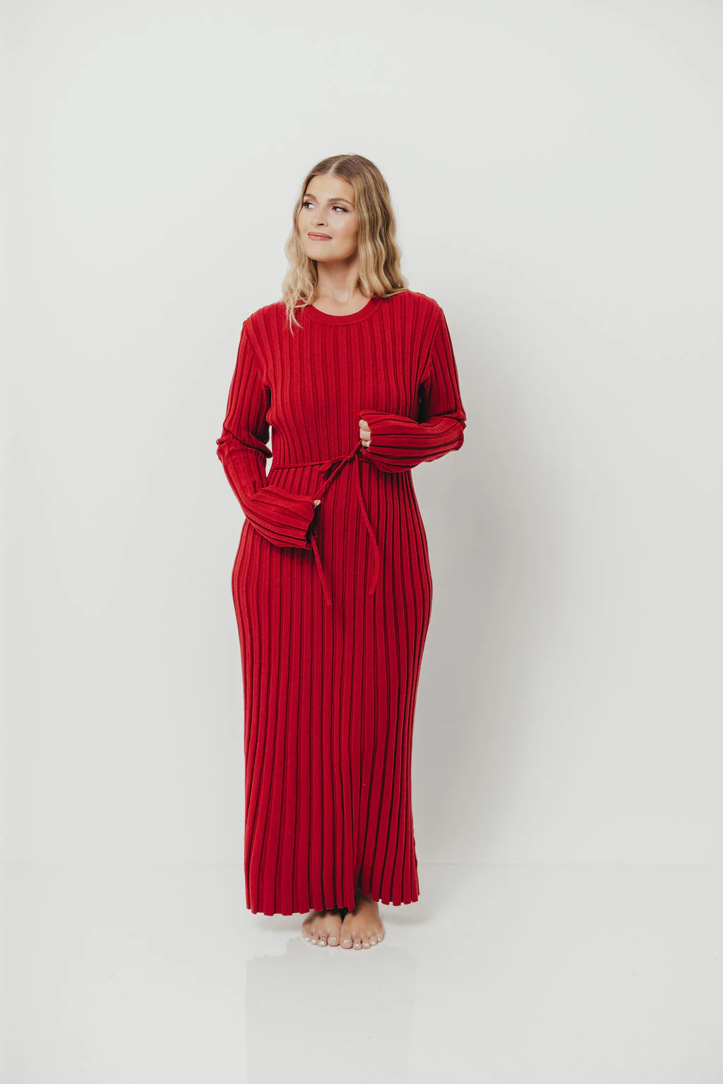 Colette Luxe Premium Long Sleeve Knit Maxi Dress in Muted Red - Bump Friendly *Final Sale* - Image 12