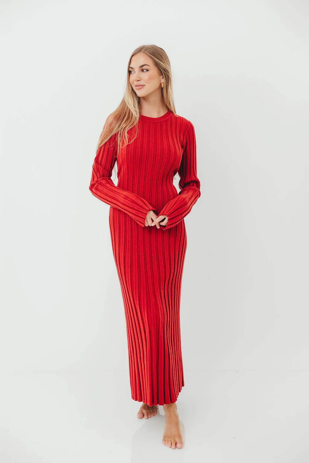Colette Luxe Premium Long Sleeve Knit Maxi Dress in Muted Red - Bump Friendly *Final Sale* - Image 2