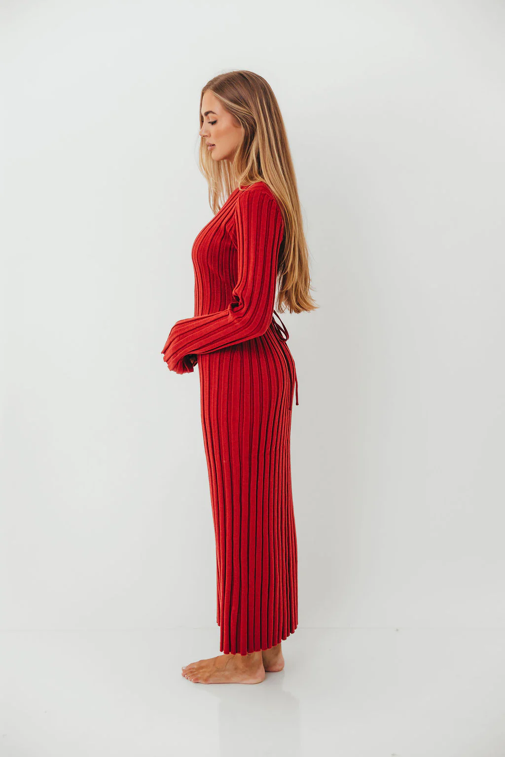 Colette Luxe Premium Long Sleeve Knit Maxi Dress in Muted Red - Bump Friendly *Final Sale* - Image 4
