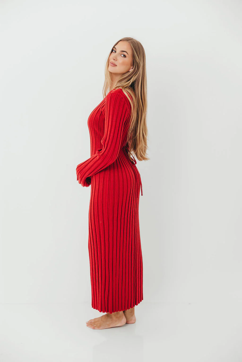 Colette Luxe Premium Long Sleeve Knit Maxi Dress in Muted Red - Bump Friendly *Final Sale* - Image 5
