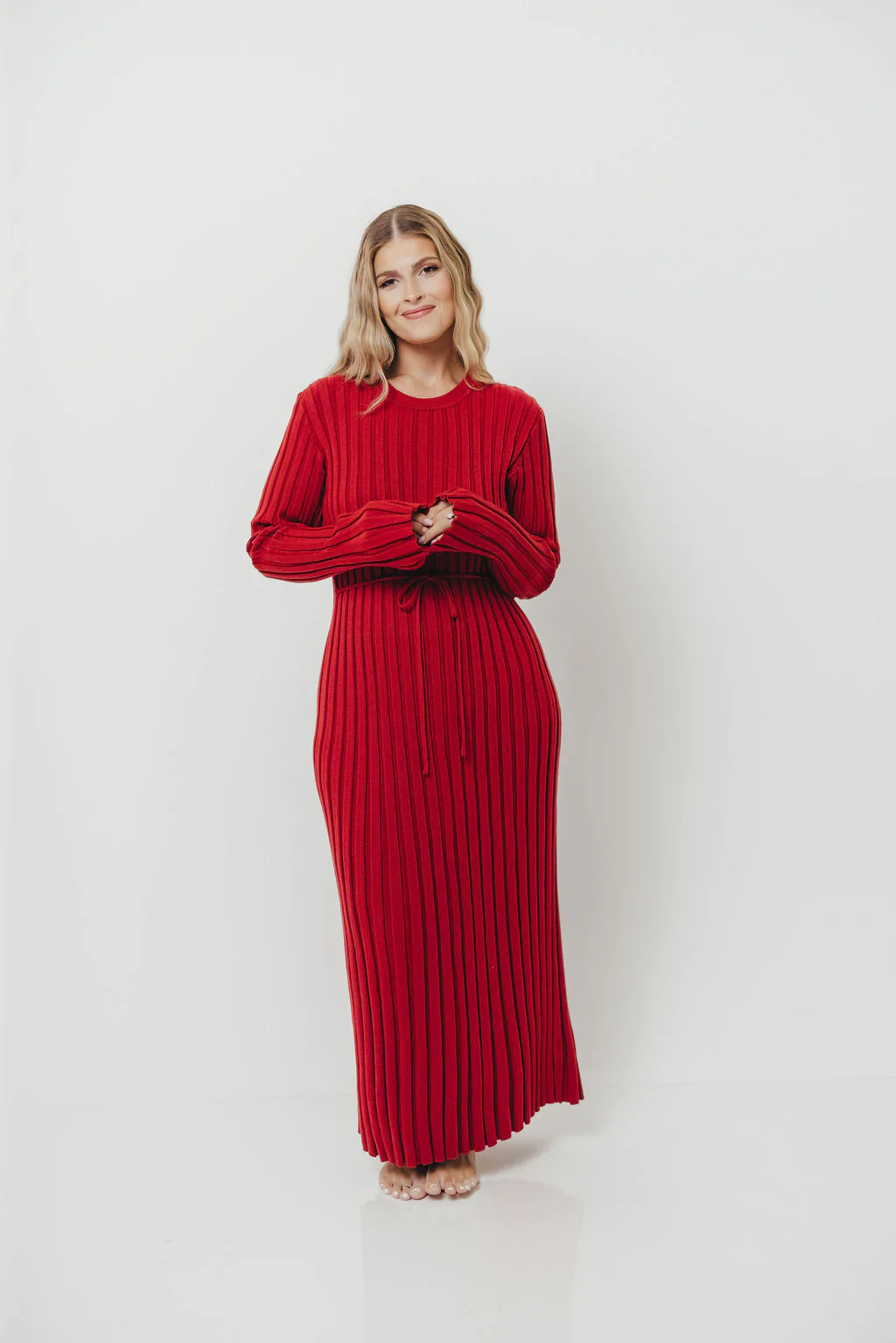 Colette Luxe Premium Long Sleeve Knit Maxi Dress in Muted Red - Bump Friendly *Final Sale* - Image 9