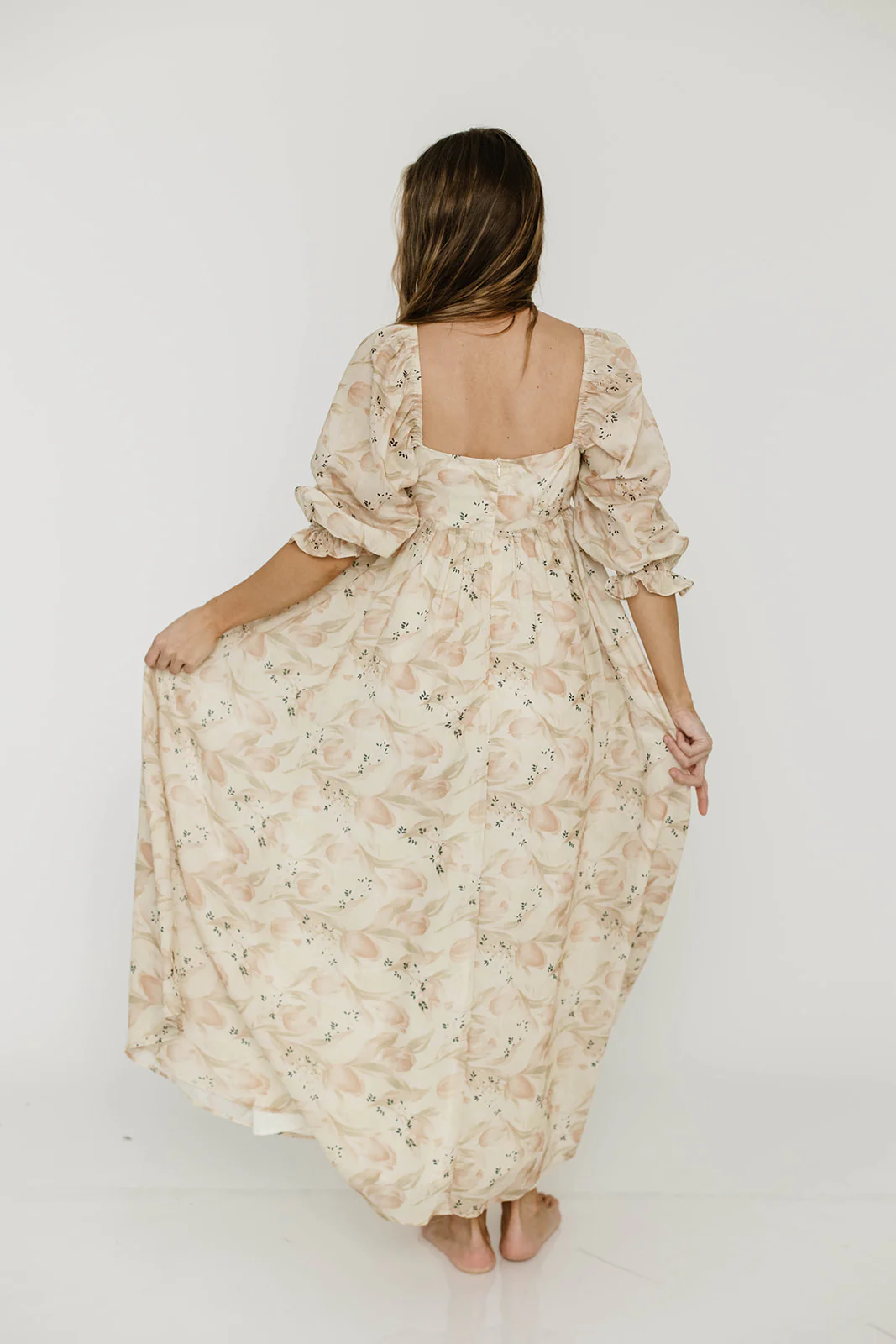 Mona Maxi Dress in Peach & Cream Floral - Bump Friendly (Bust Runs a Bit Small / No Smocking) - Image 14