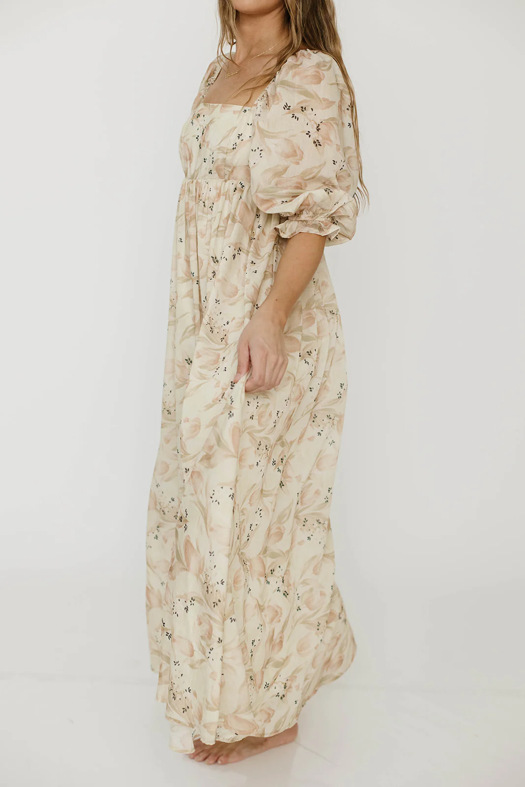 Mona Maxi Dress in Peach & Cream Floral - Bump Friendly (Bust Runs a Bit Small / No Smocking) - Image 6