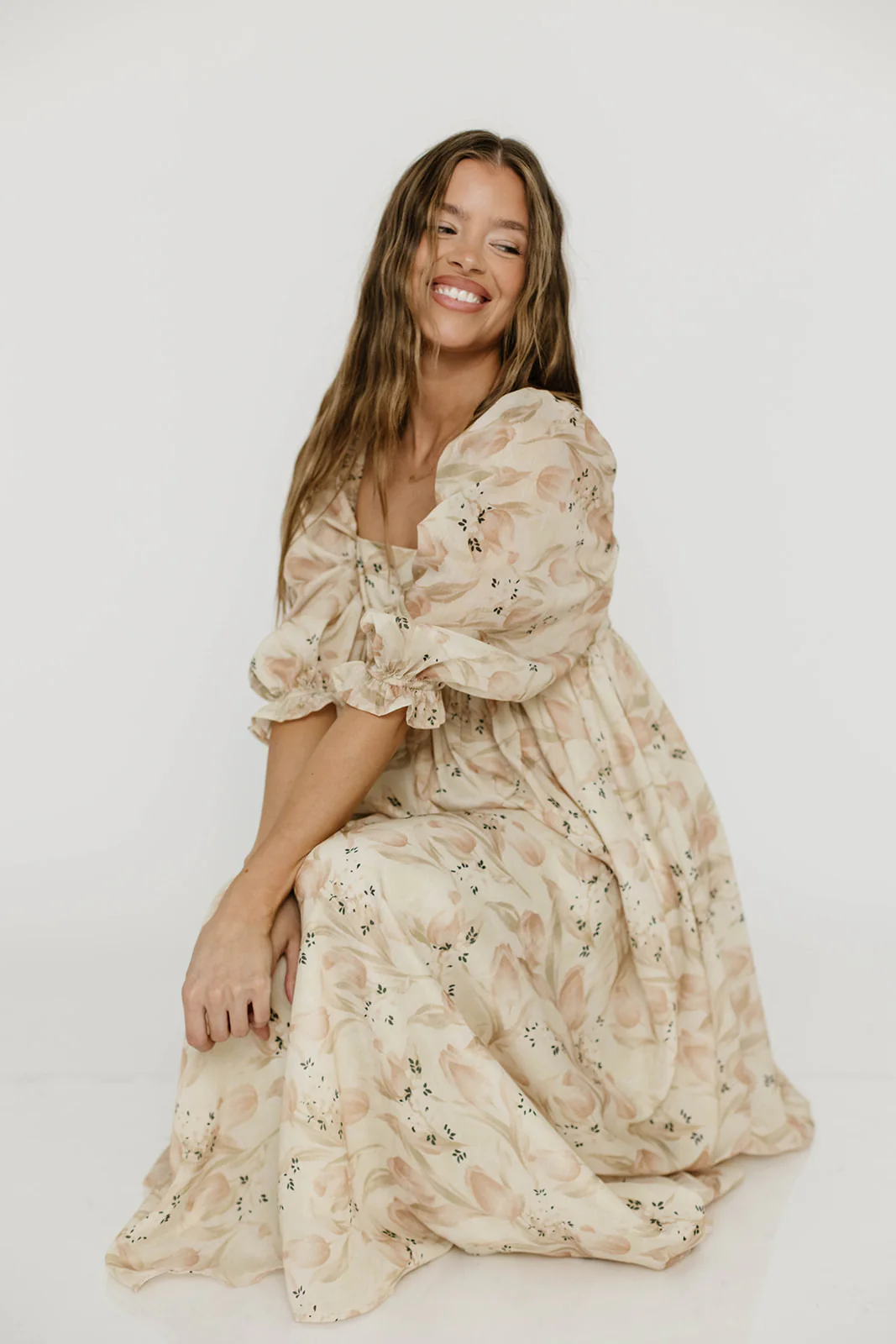 Mona Maxi Dress in Peach & Cream Floral - Bump Friendly (Bust Runs a Bit Small / No Smocking) - Image 8