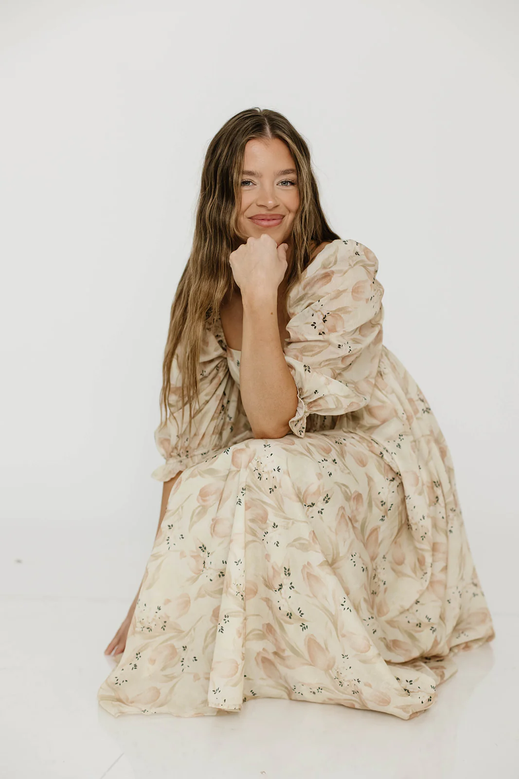 Mona Maxi Dress in Peach & Cream Floral - Bump Friendly (Bust Runs a Bit Small / No Smocking) - Image 9