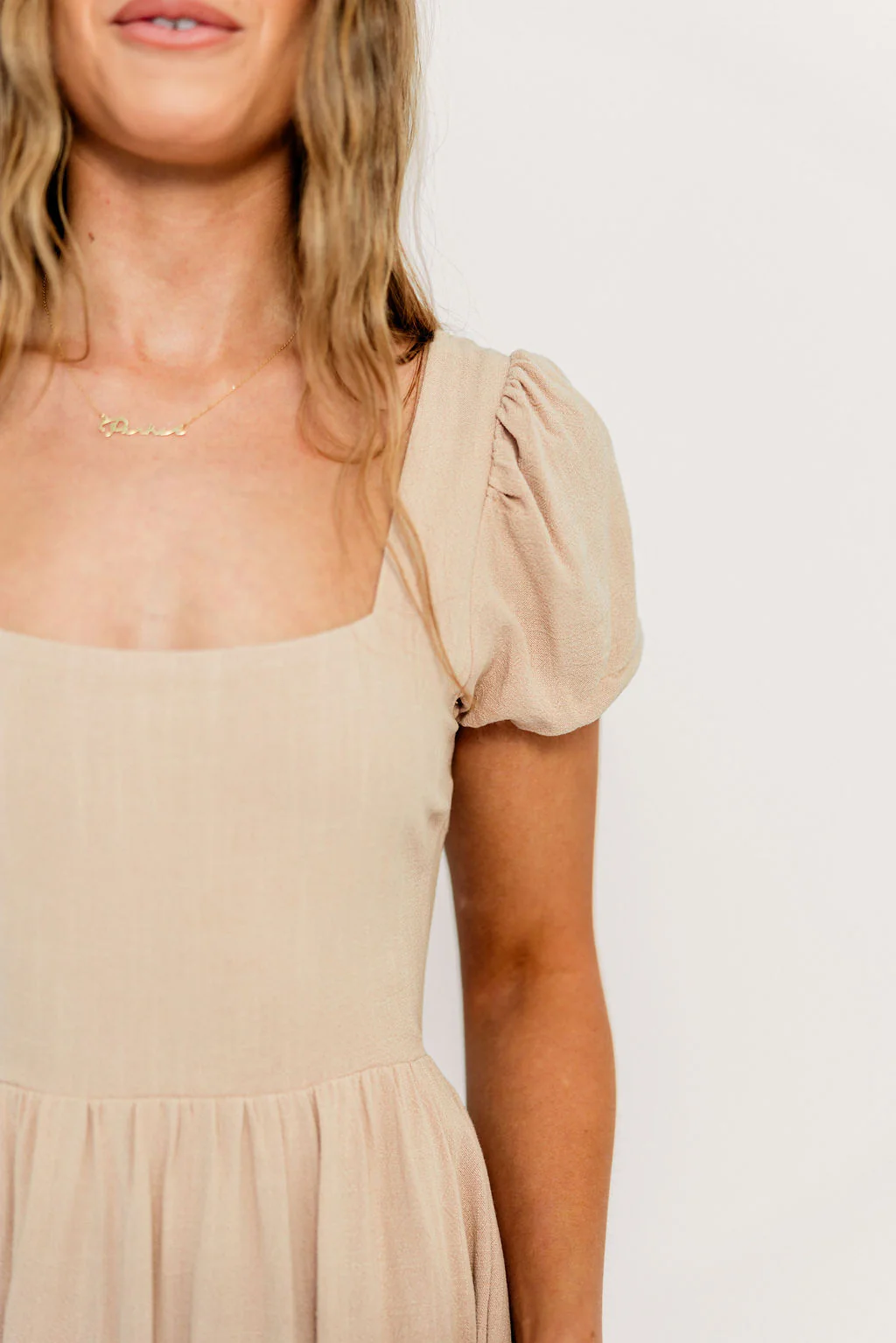 August Open Back Midi Dress in Taupe - Bump Friendly - Image 6