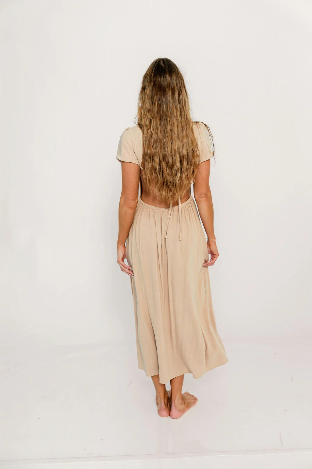 August Open Back Midi Dress in Taupe - Bump Friendly - Image 7