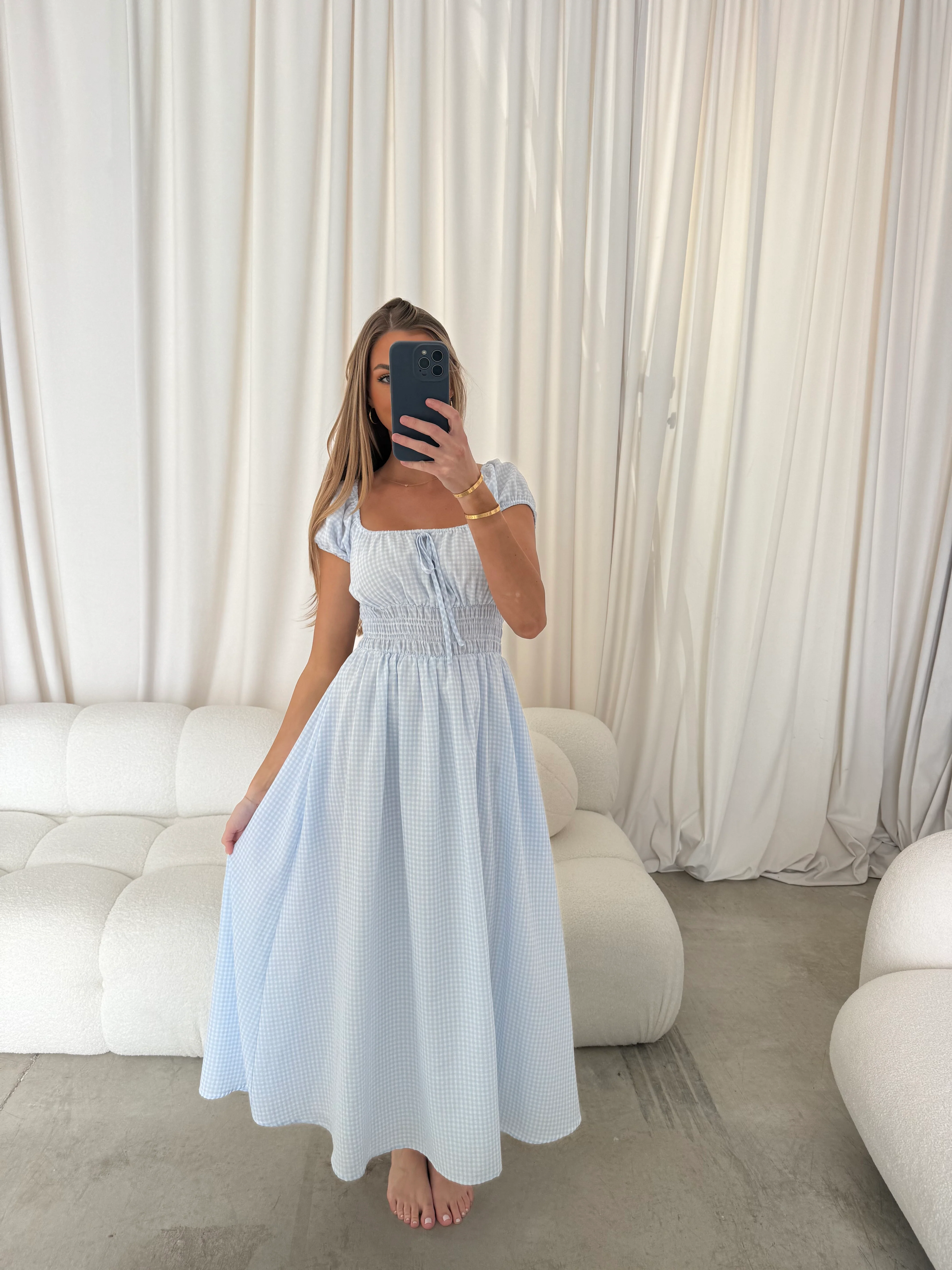 Corey Cotton Dress in Light Blue - Image 17