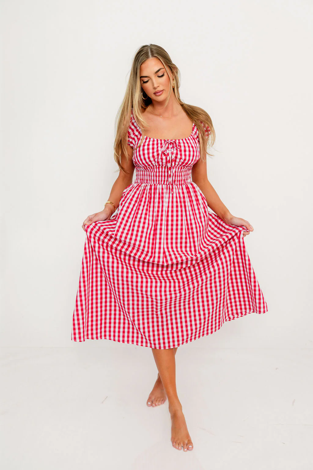 Corey 100% Cotton Dress in Red - Image 10