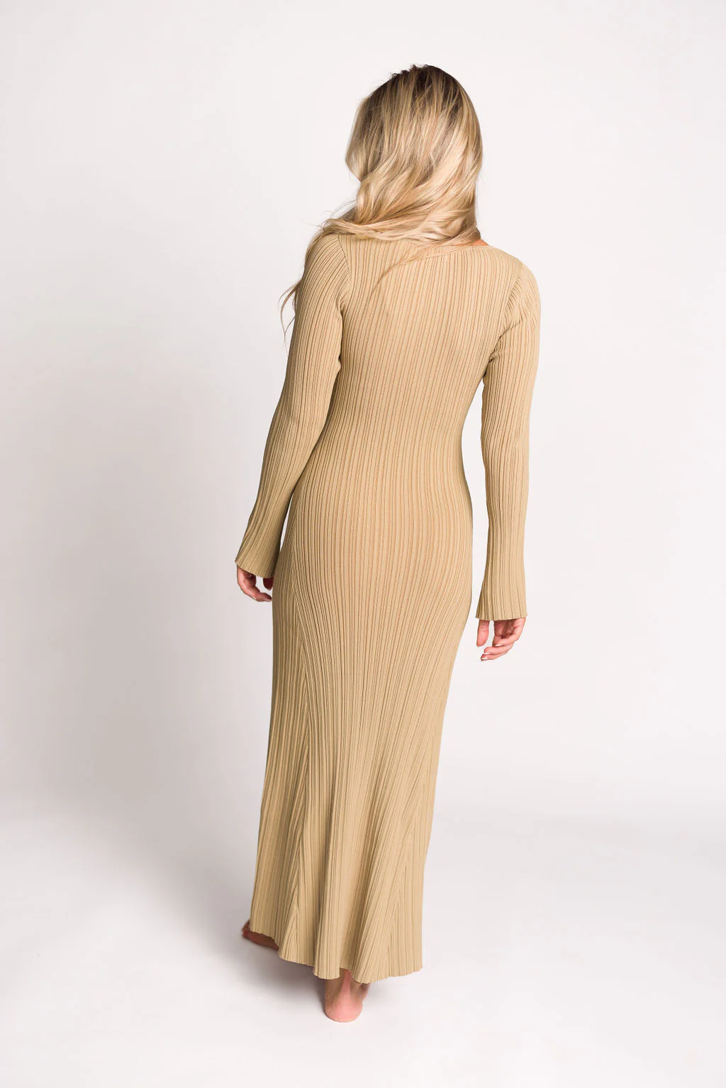 Keaton Knit Maxi Dress with V-Neckline in Beige *Final Sale* - Image 18