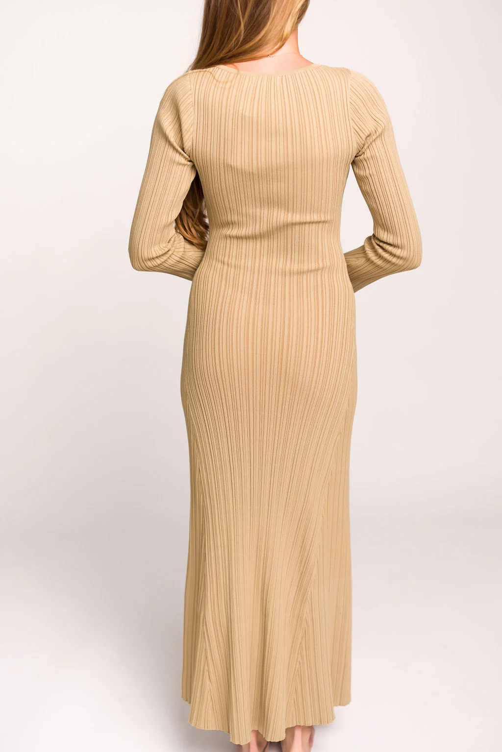 Keaton Knit Maxi Dress with V-Neckline in Beige *Final Sale* - Image 27
