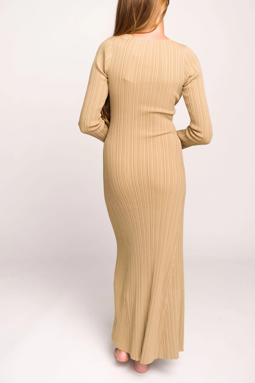 Keaton Knit Maxi Dress with V-Neckline in Beige *Final Sale* - Image 28