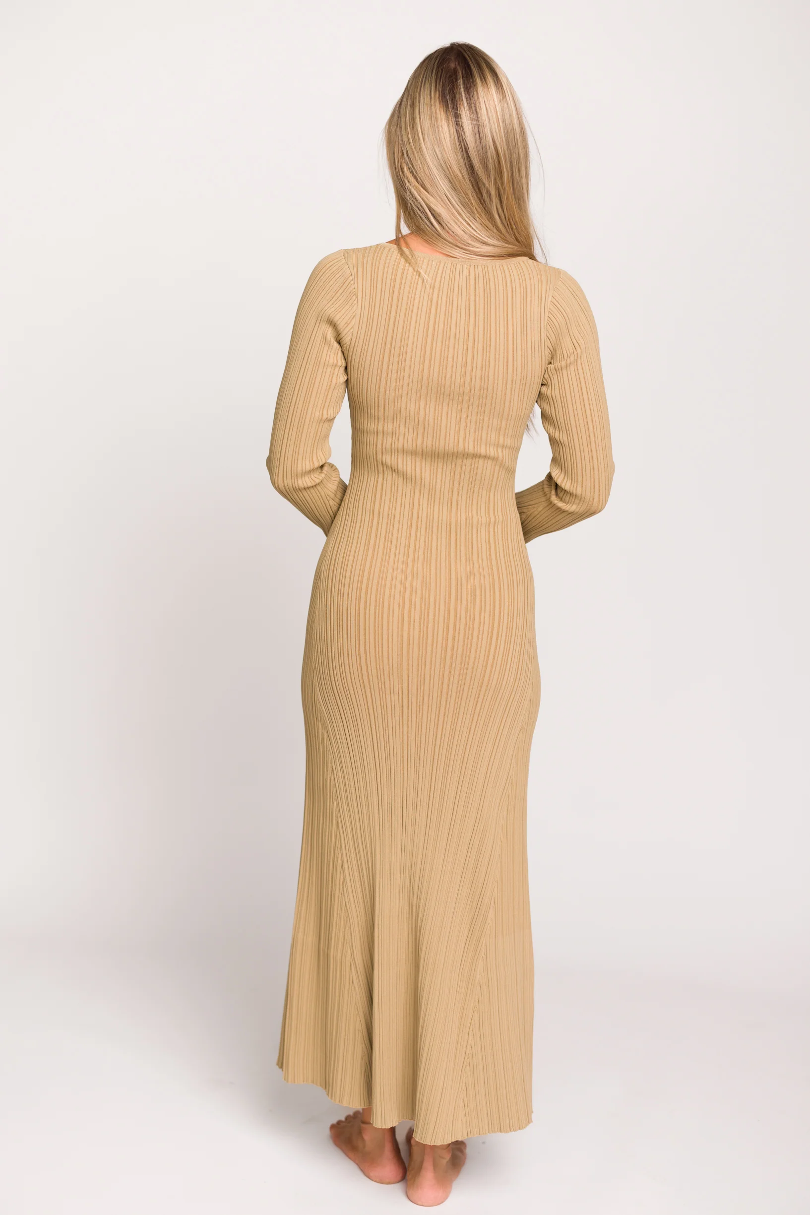 Keaton Knit Maxi Dress with V-Neckline in Beige *Final Sale* - Image 8