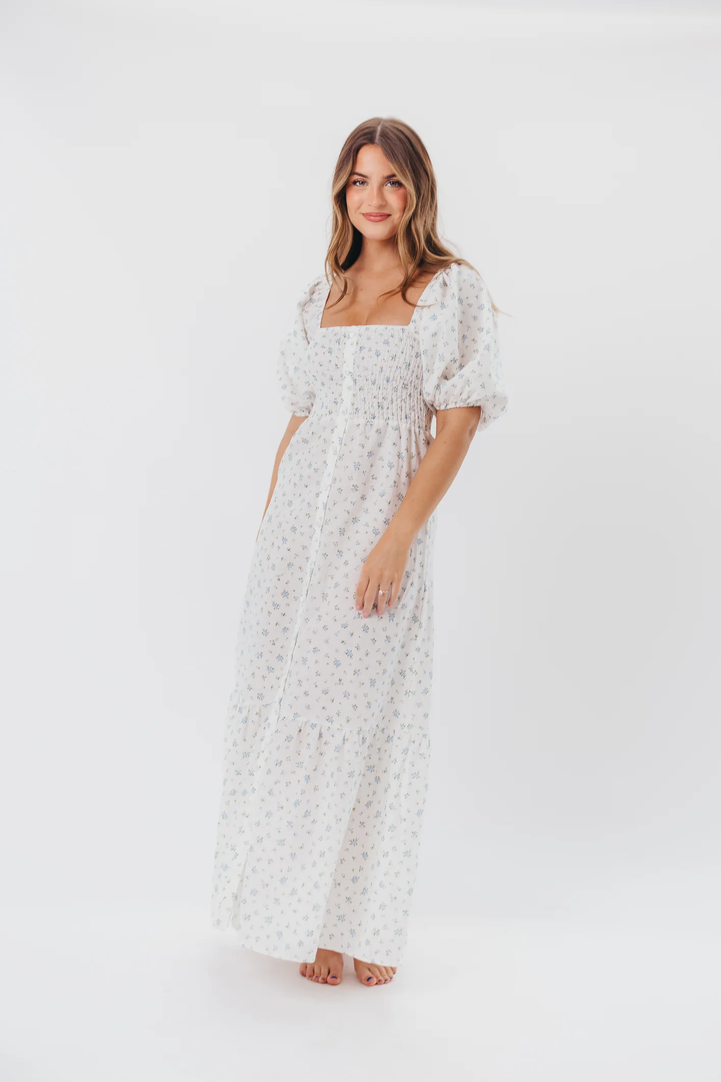 Daisy Maxi Dress in White/Blue Floral - Image 10