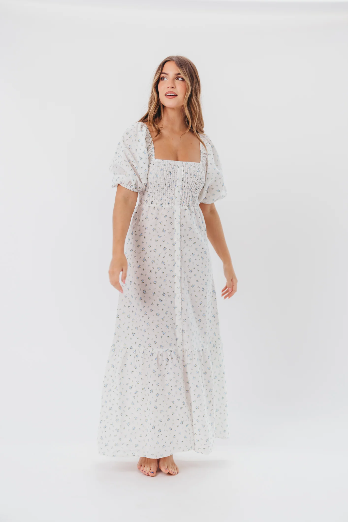 Daisy Maxi Dress in White/Blue Floral - Image 11