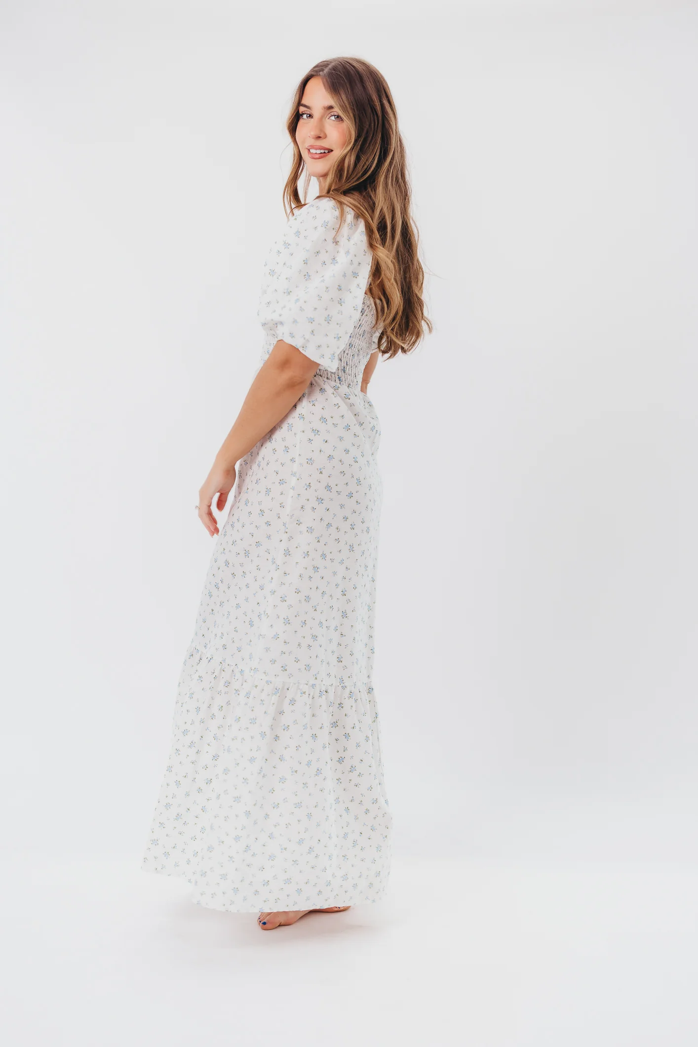 Daisy Maxi Dress in White/Blue Floral - Image 12
