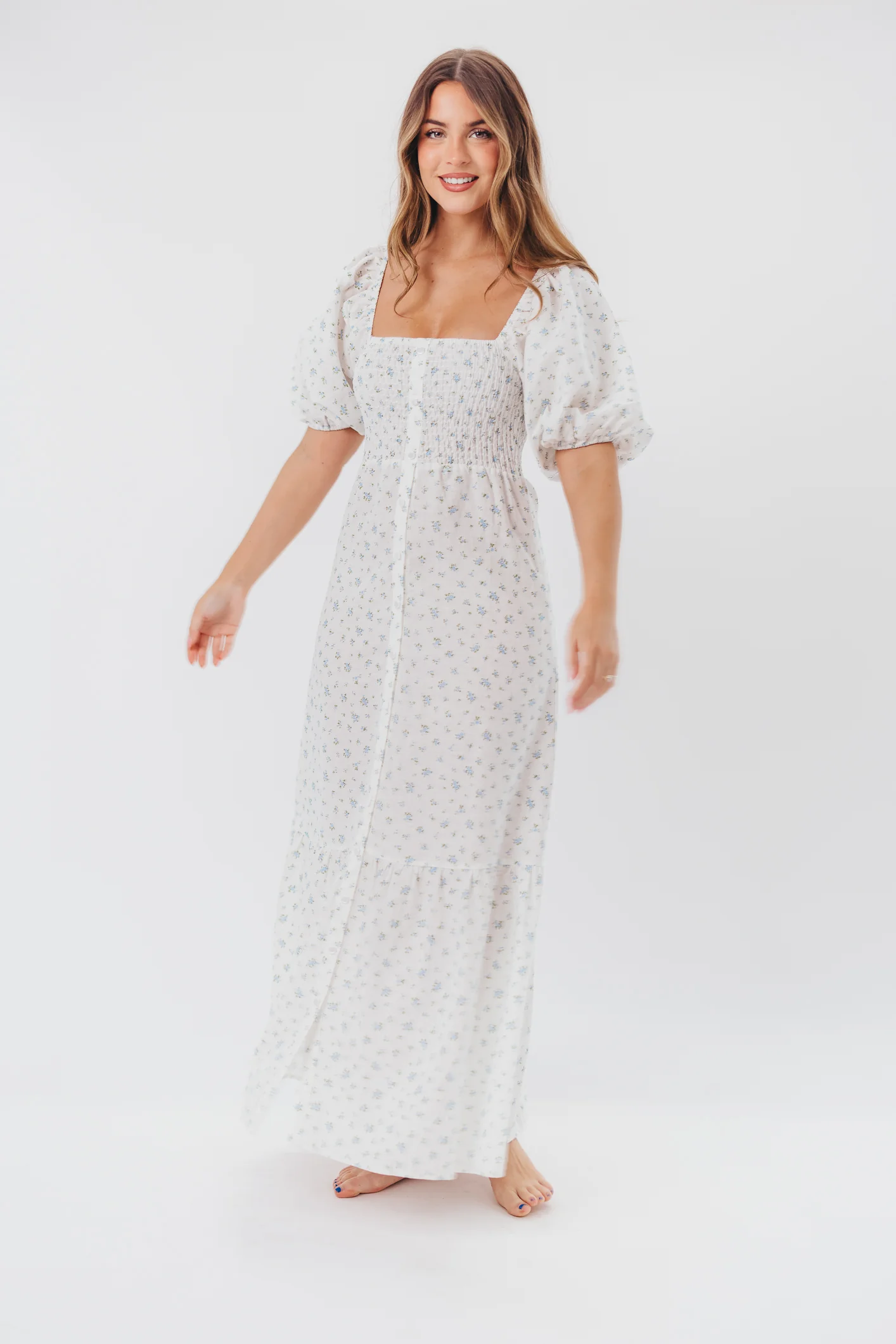 Daisy Maxi Dress in White/Blue Floral - Image 13