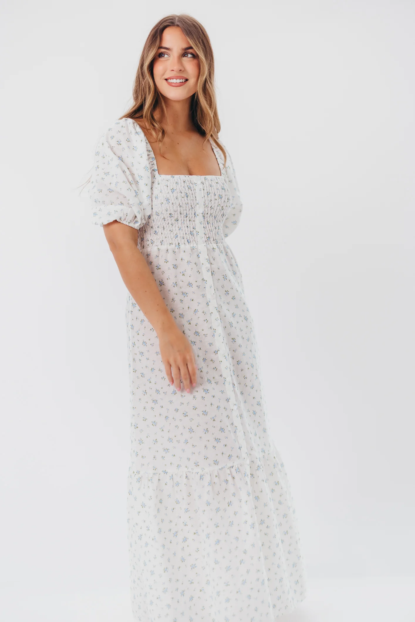 Daisy Maxi Dress in White/Blue Floral - Image 14