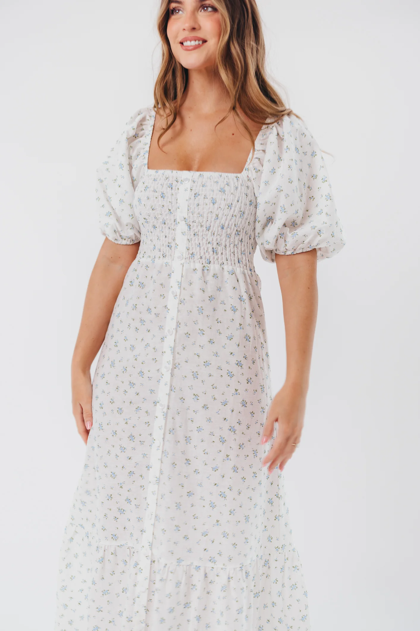 Daisy Maxi Dress in White/Blue Floral - Image 15