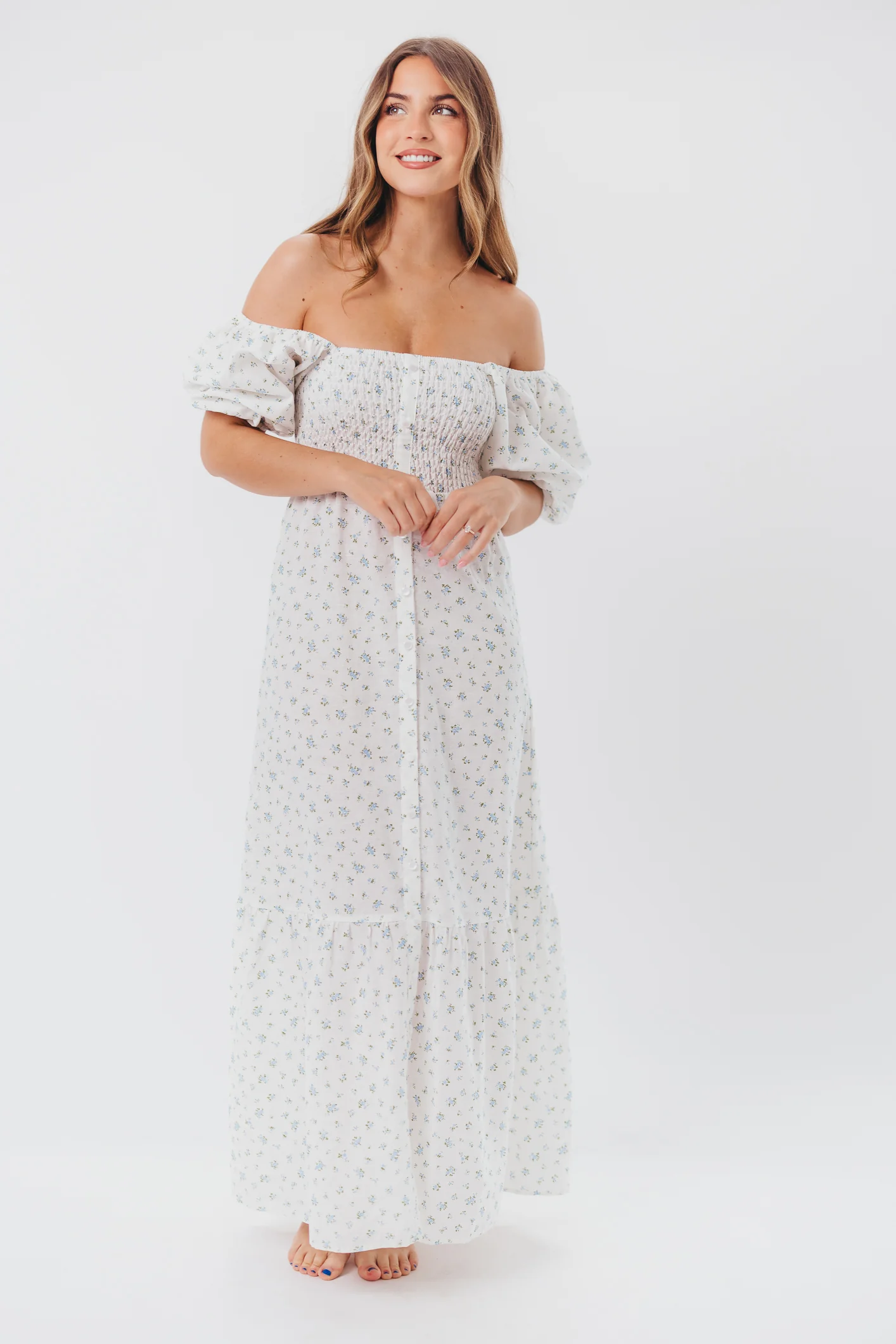 Daisy Maxi Dress in White/Blue Floral - Image 21