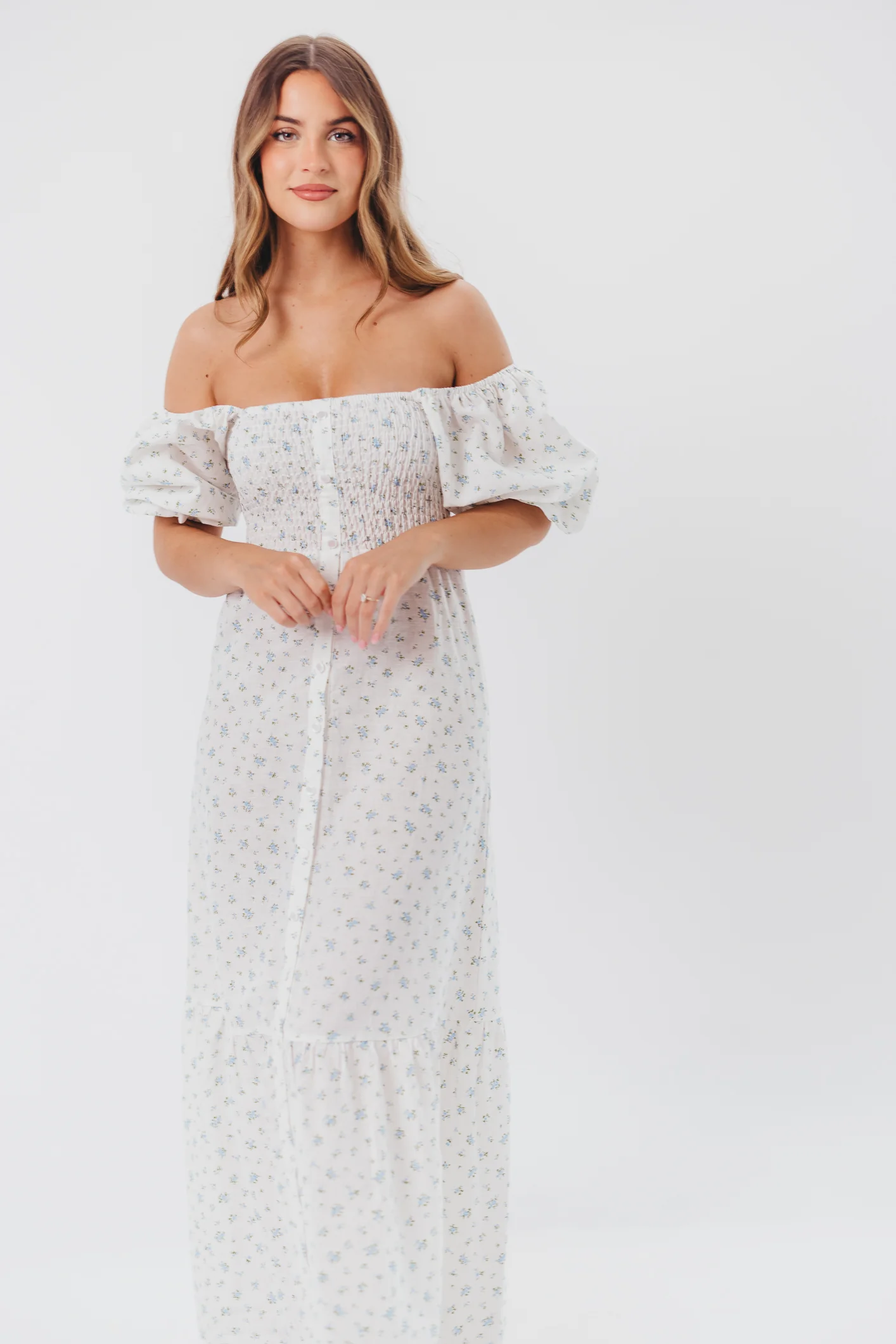 Daisy Maxi Dress in White/Blue Floral - Image 22