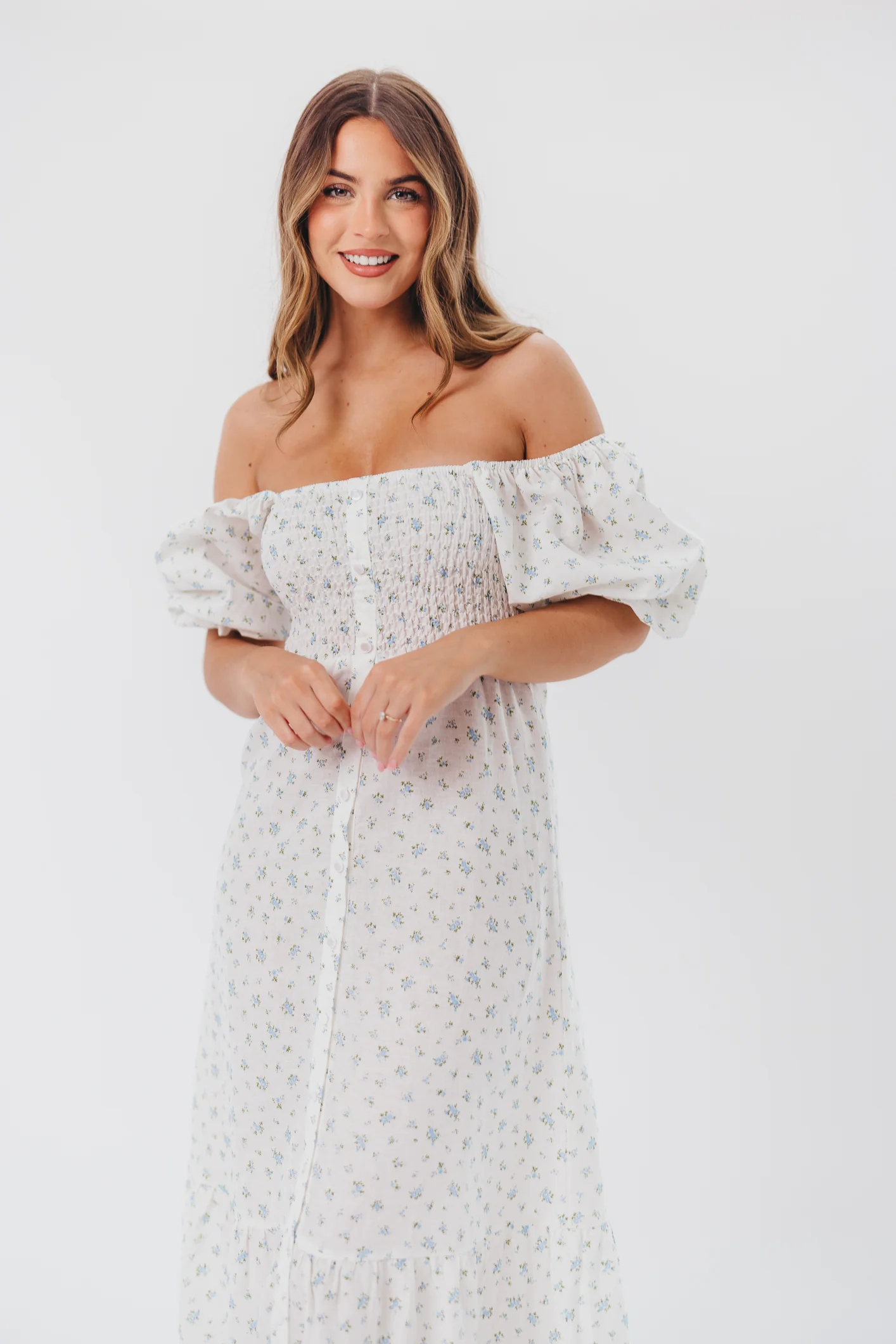 Daisy Maxi Dress in White/Blue Floral - Image 23