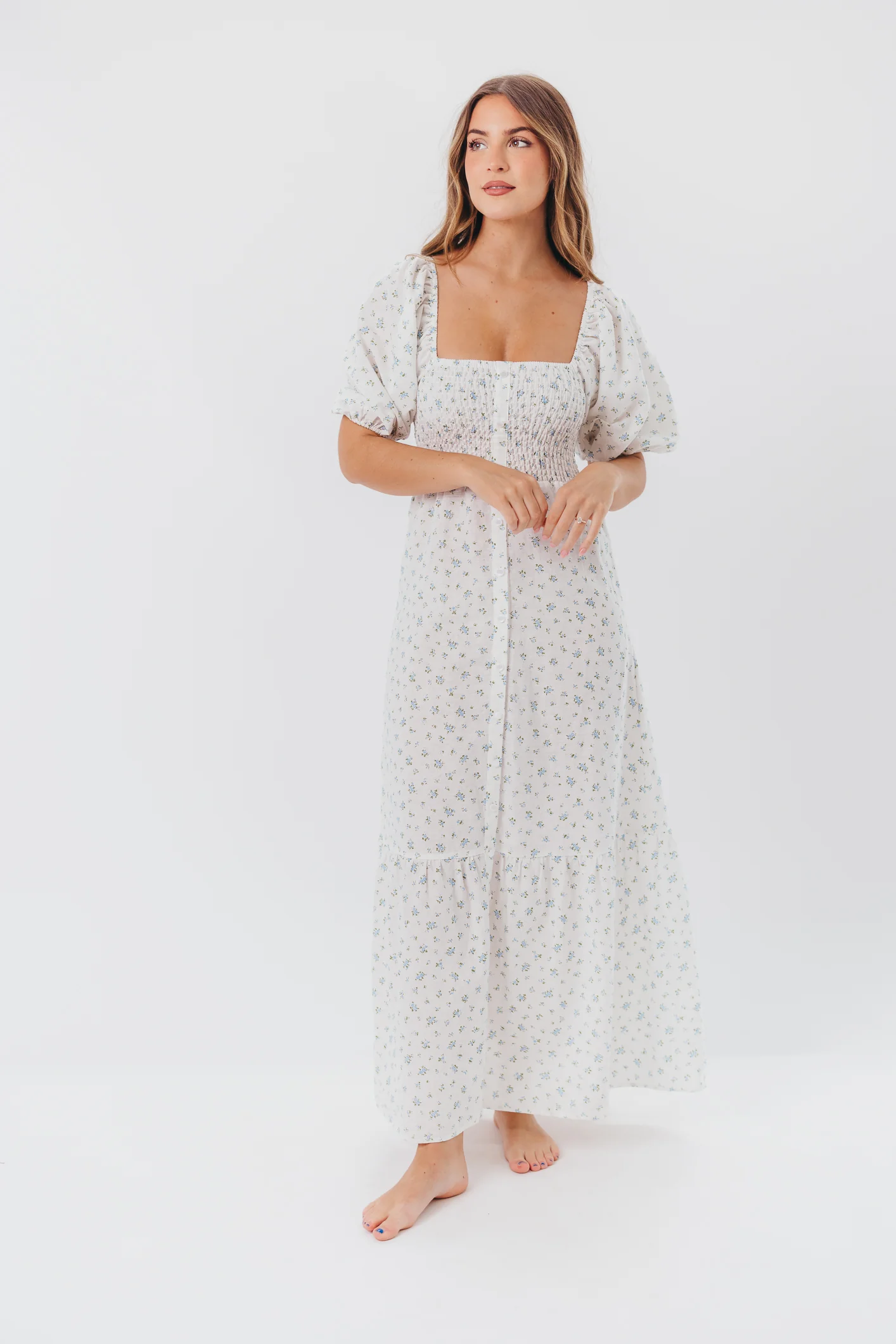 Daisy Maxi Dress in White/Blue Floral - Image 5