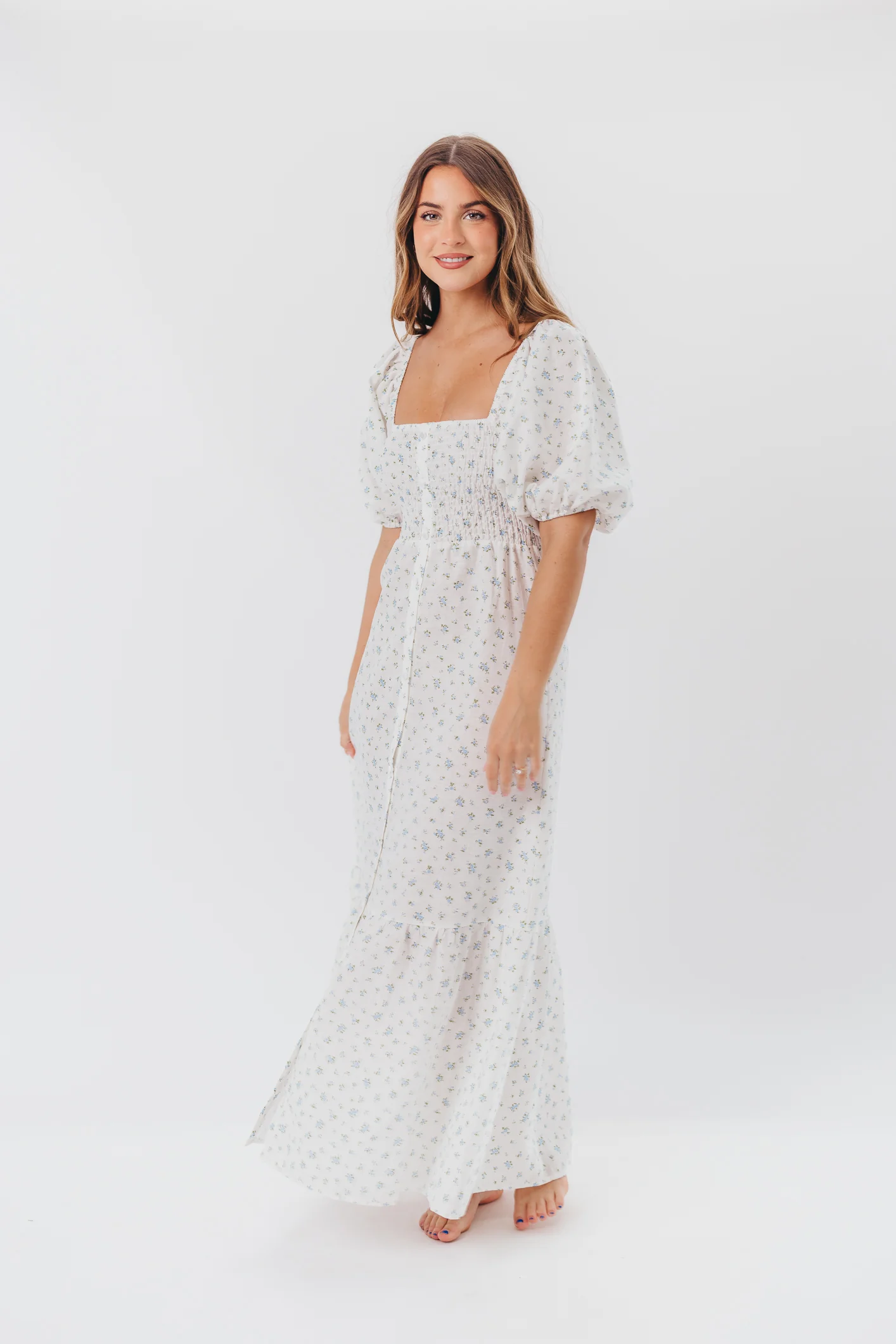 Daisy Maxi Dress in White/Blue Floral - Image 6