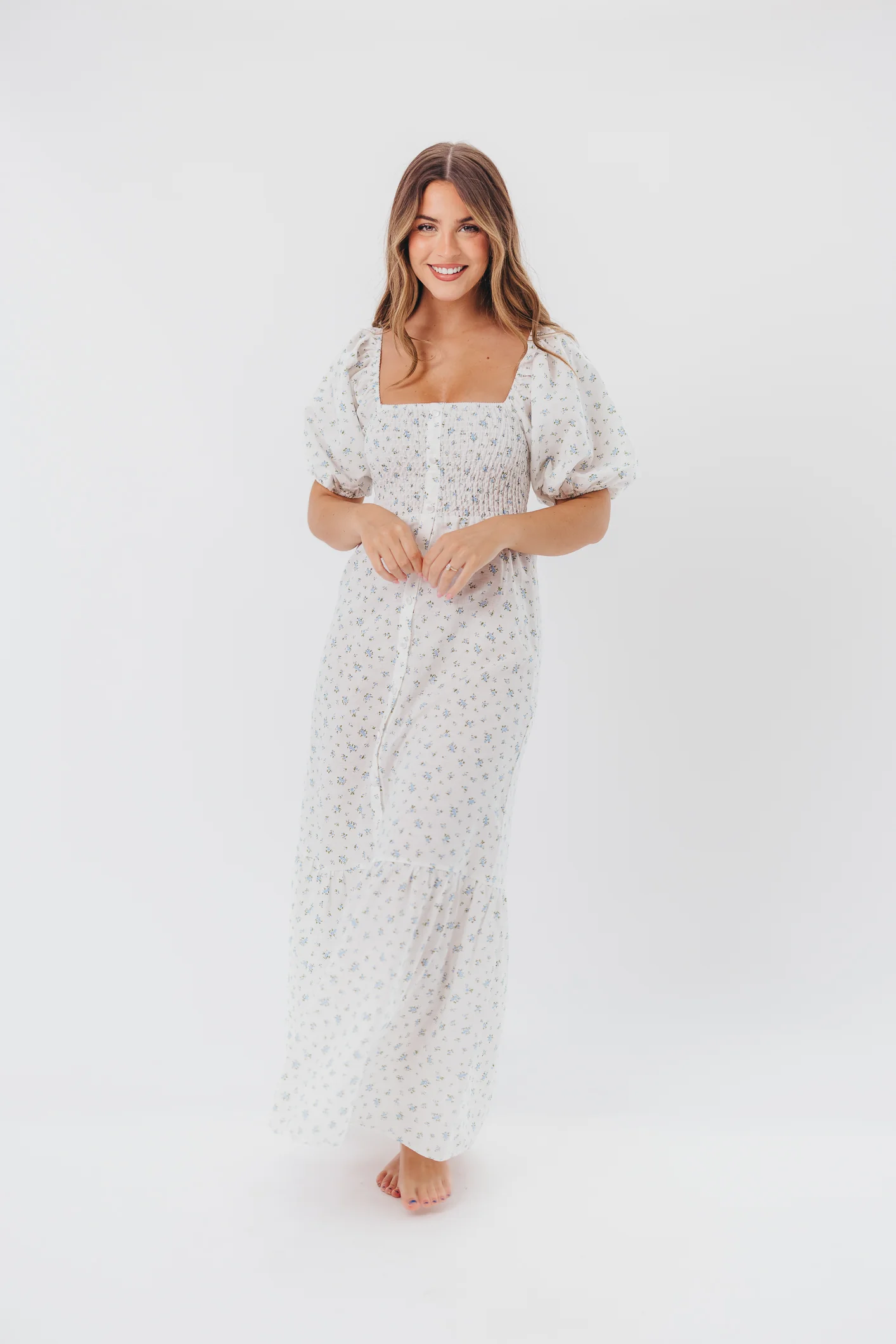 Daisy Maxi Dress in White/Blue Floral - Image 8