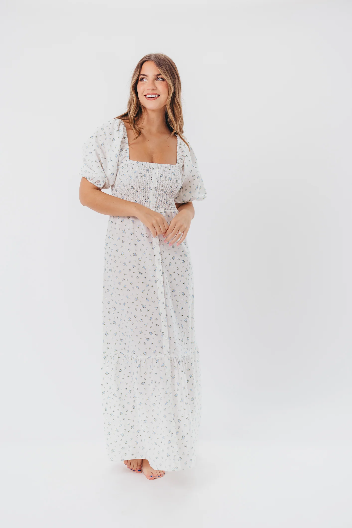 Daisy Maxi Dress in White/Blue Floral - Image 9