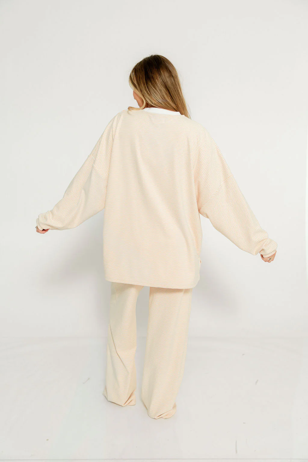 Naomi Striped Oversized Fleece Long Sleeve Top in Blush - Bump Friendly - Image 19