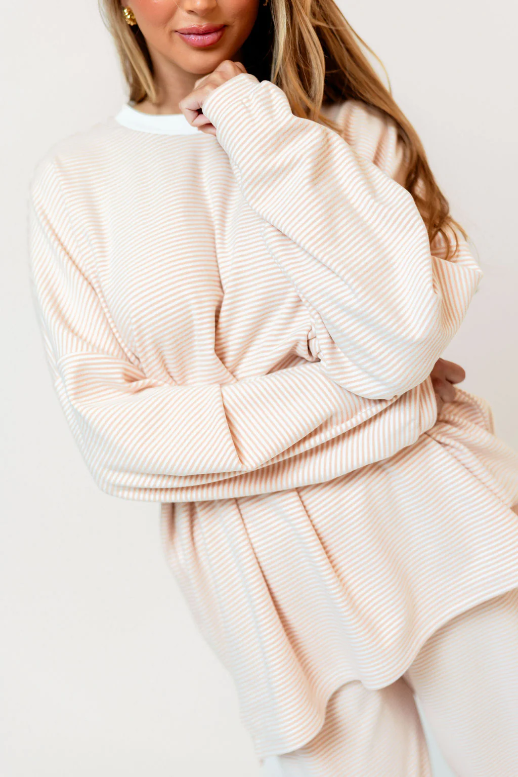Naomi Striped Oversized Fleece Long Sleeve Top in Blush - Bump Friendly - Image 8
