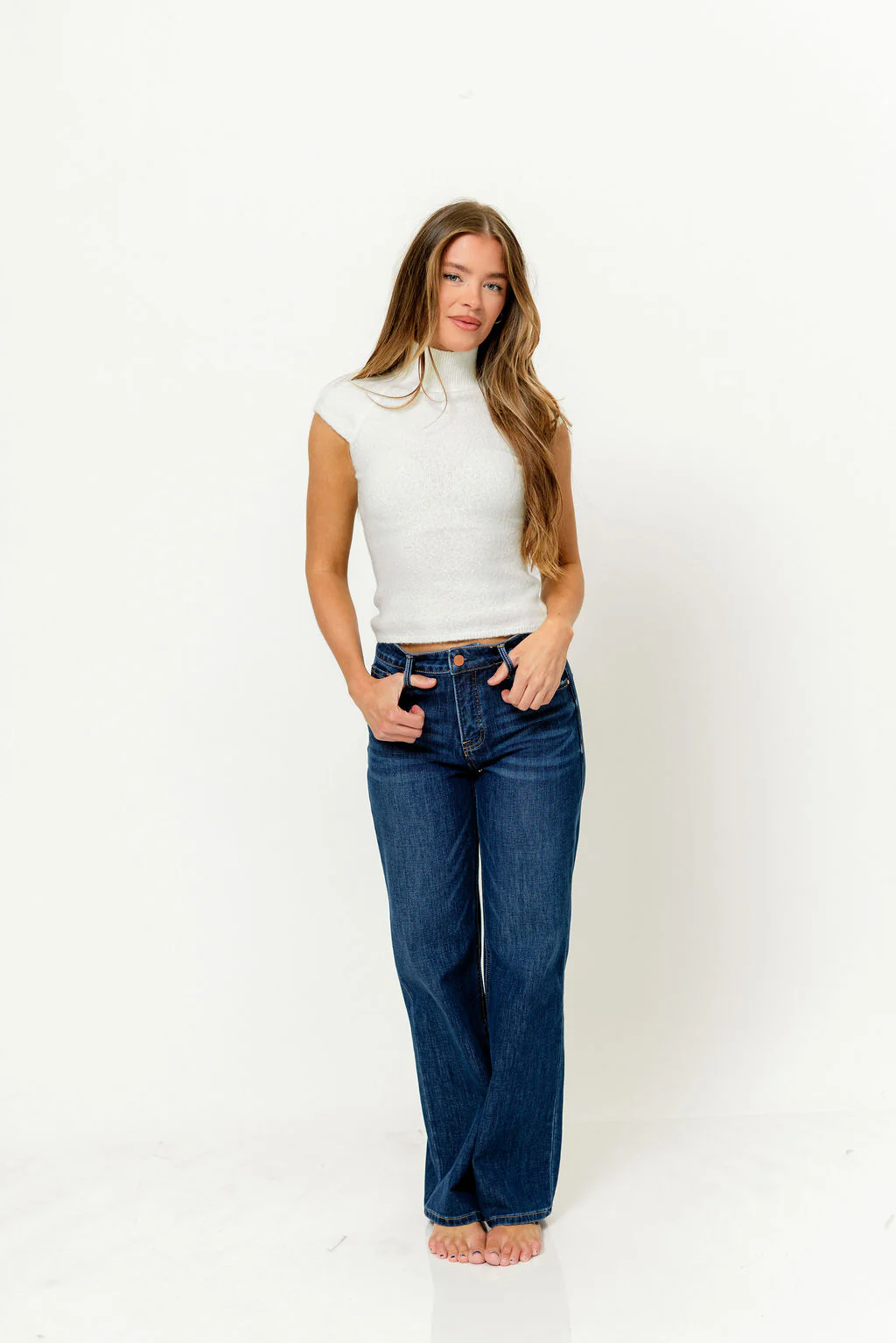 Danica Brushed Knit High Neck Cap Sleeve Top in Ivory - Image 5