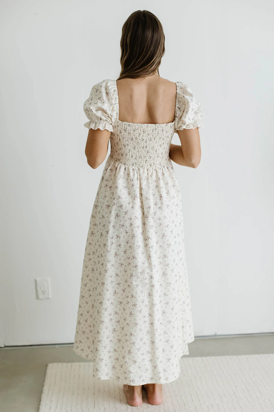 Danna Eyelet Trim Floral Midi Dress in Ivory - Image 6
