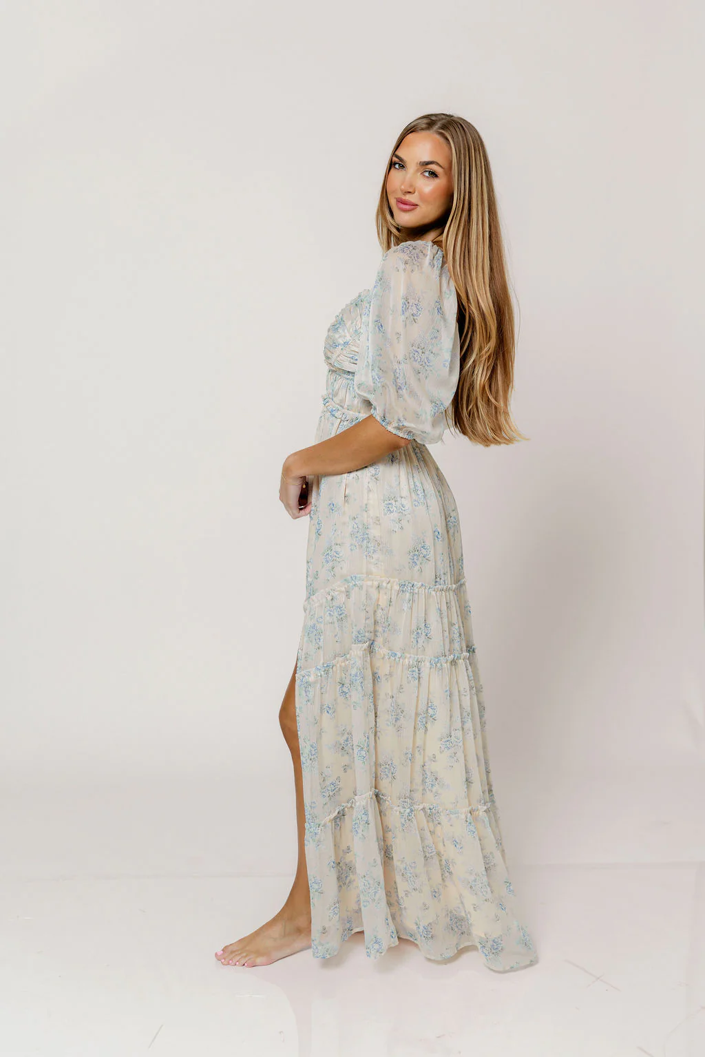Daphne Maxi Dress in Peach/Blue Floral - Bump Friendly - Image 5