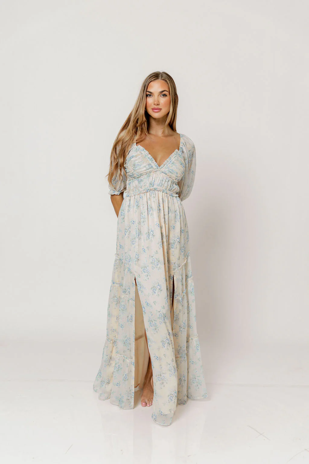 Daphne Maxi Dress in Peach/Blue Floral - Bump Friendly - Image 6