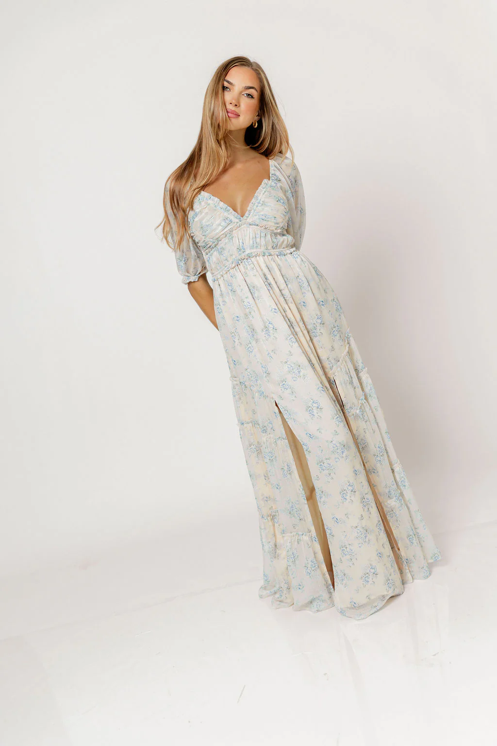 Daphne Maxi Dress in Peach/Blue Floral - Bump Friendly - Image 7