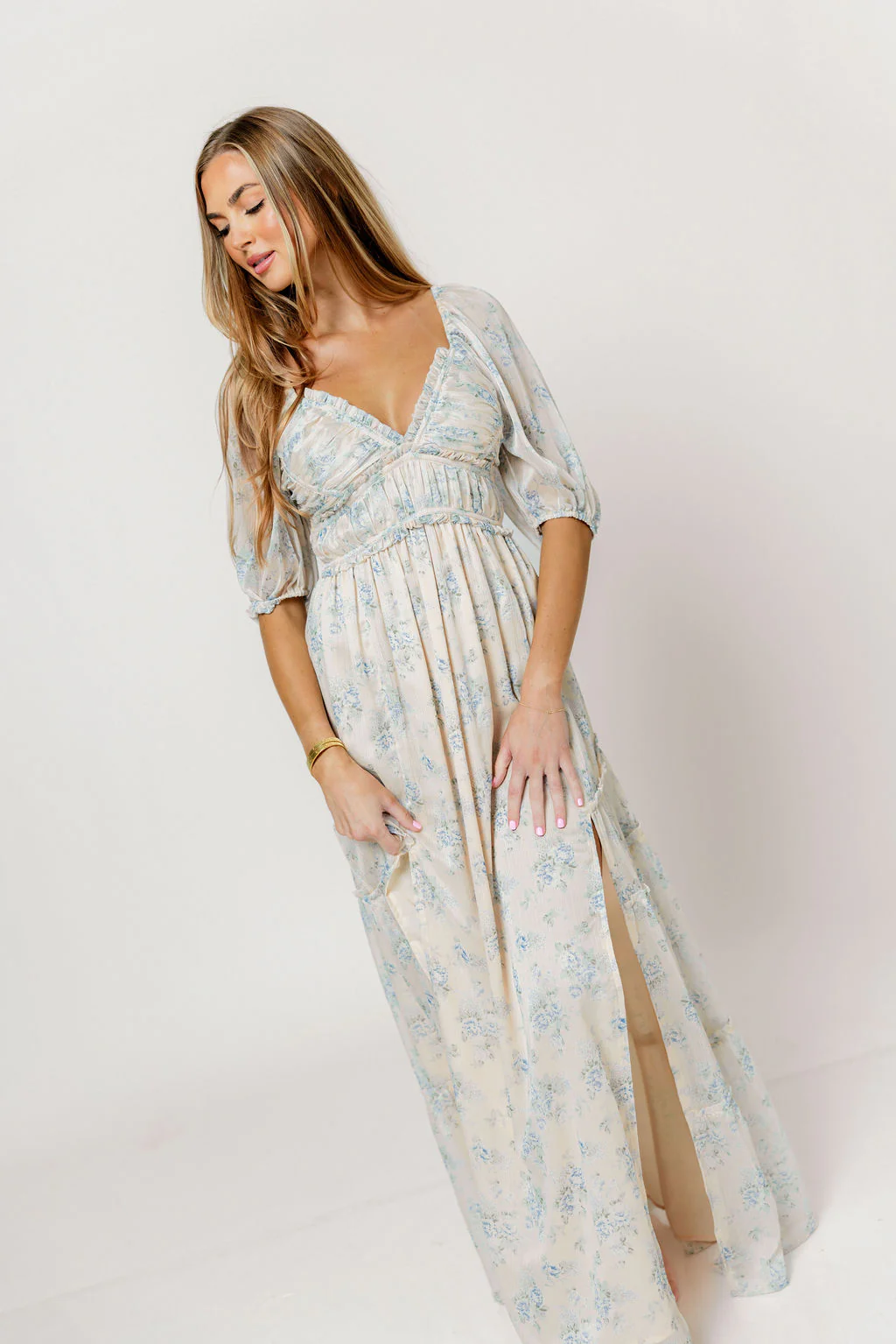 Daphne Maxi Dress in Peach/Blue Floral - Bump Friendly - Image 9